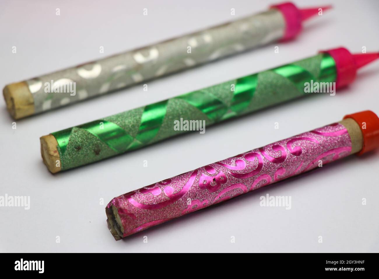 Set of sparkle candles used in birthday and anniversary isolated on