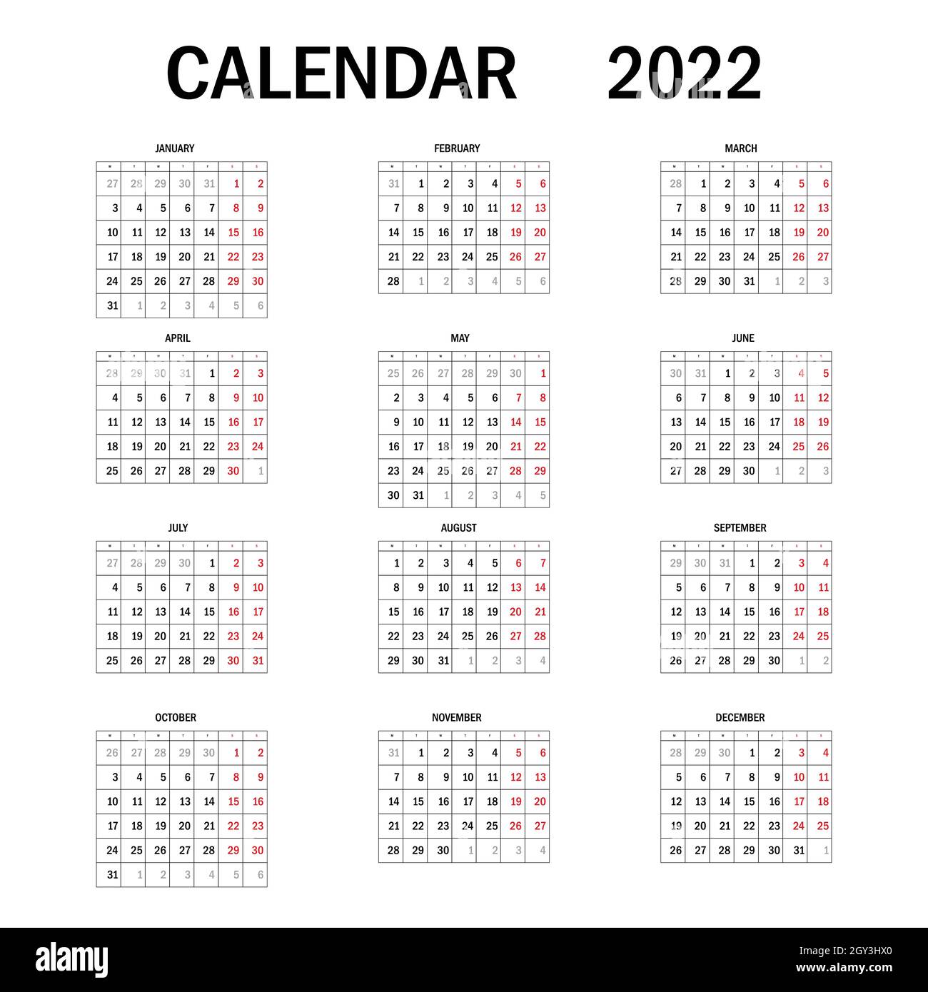 2022 Printable Yearly Calendar With Week Numbers 12 Templates Images