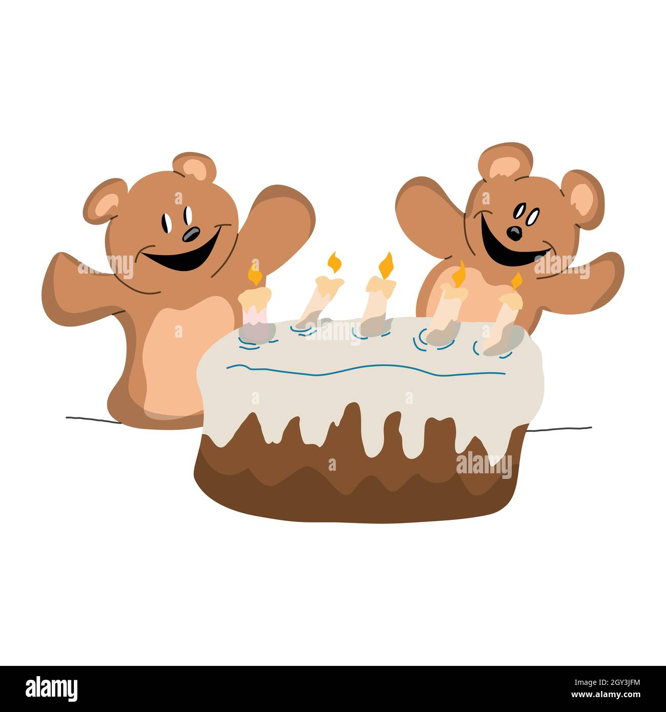 Two bears celebrating a birthday party vector illustration Stock Vector
