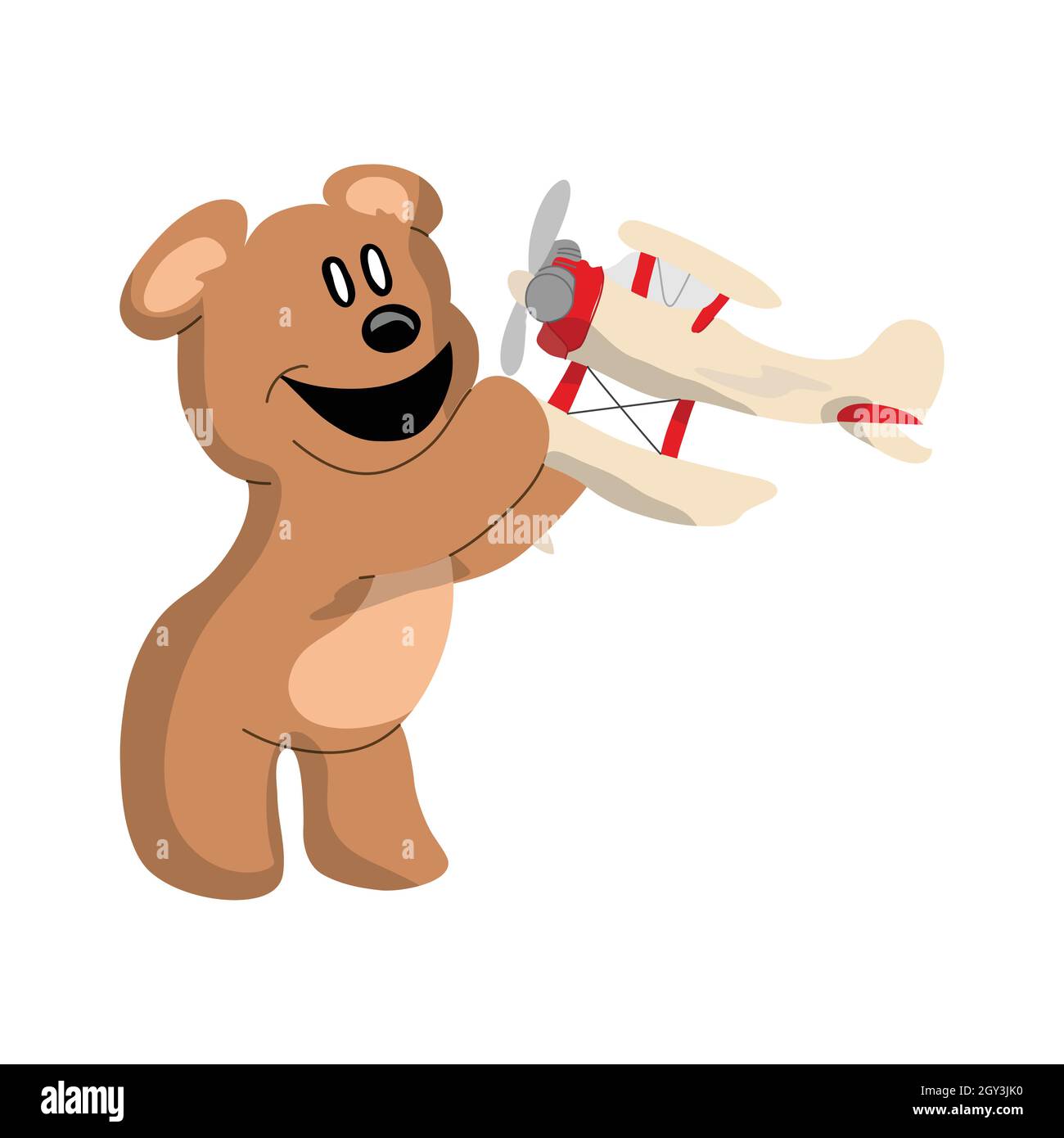 A bear playing an airplane, a flat and isolated design illustration Stock Vector