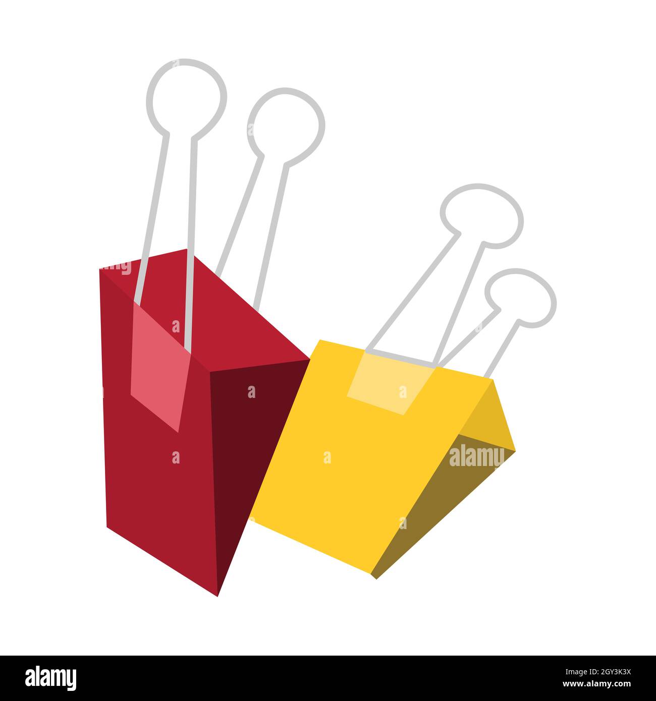 Two red and yellow paperclip clips, suitable for binder paper, A4, A5, etc. Stock Vector