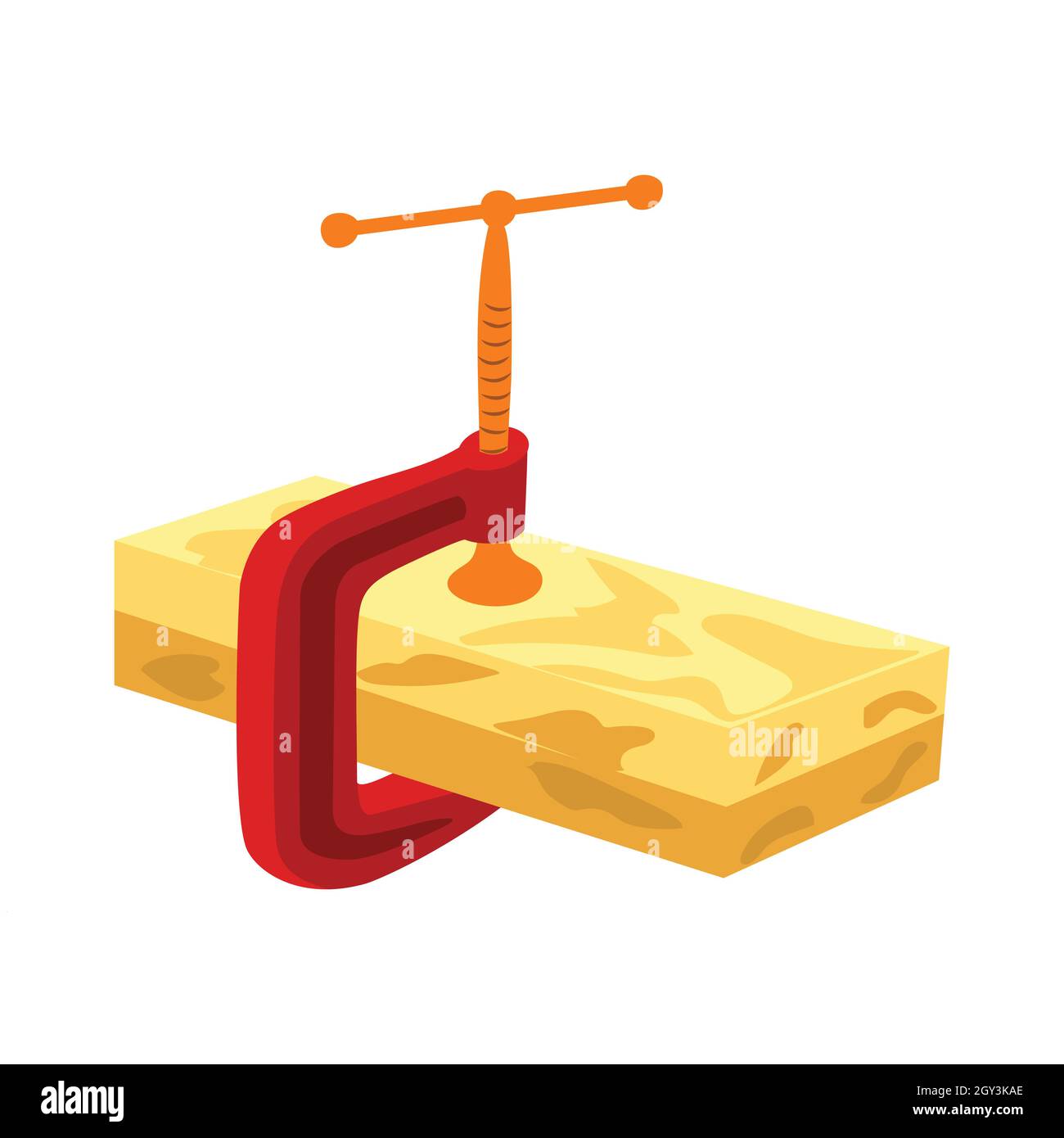 The red clamp is usually used to maintain the position of the work object during the gluing process, maintain measurements, hold objects to be joined Stock Vector