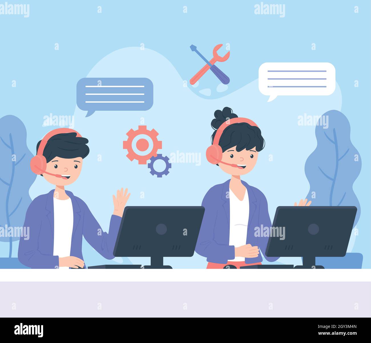 Support Service Center Computer smile support man Stock Vector Images - Alamy