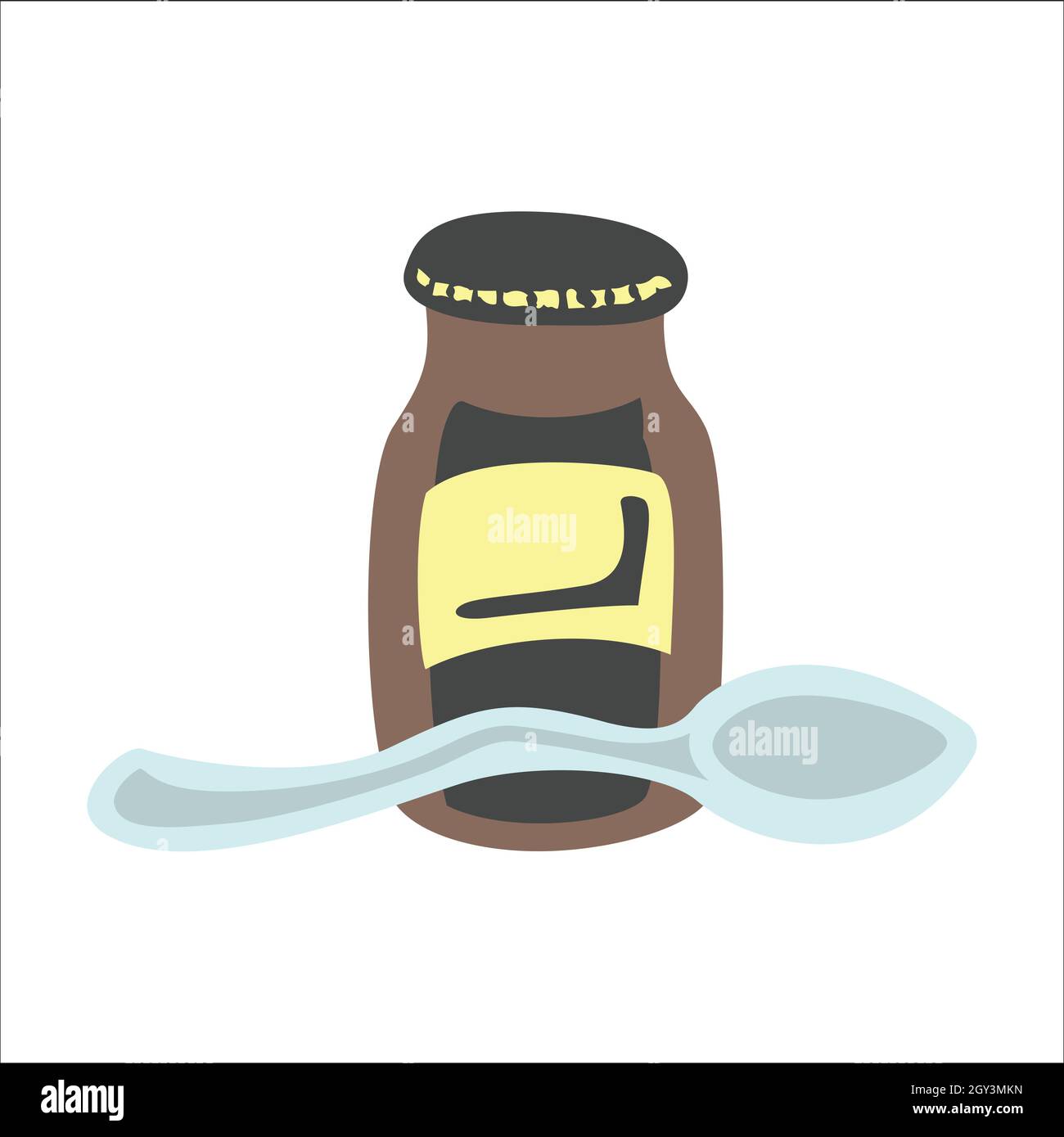 Medicine in the form of syrup with a plastic spoon, flat design ...