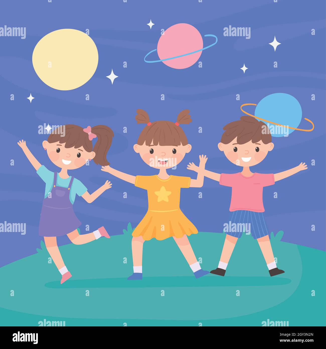 happy girls and boy Stock Vector Image & Art - Alamy