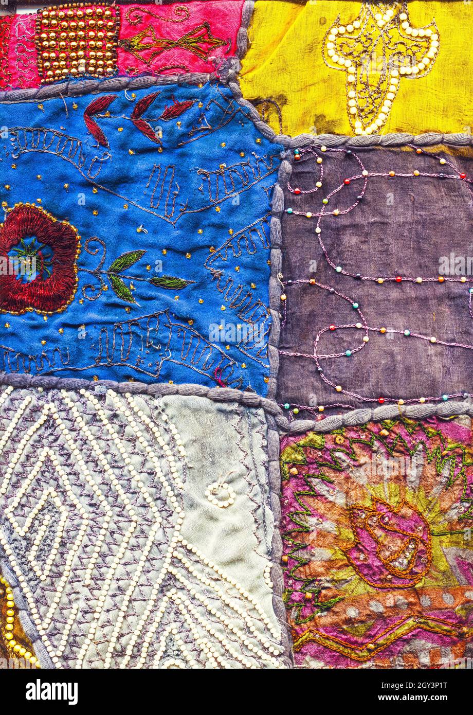 close up of indian sari very ornate and colorful Stock Photo