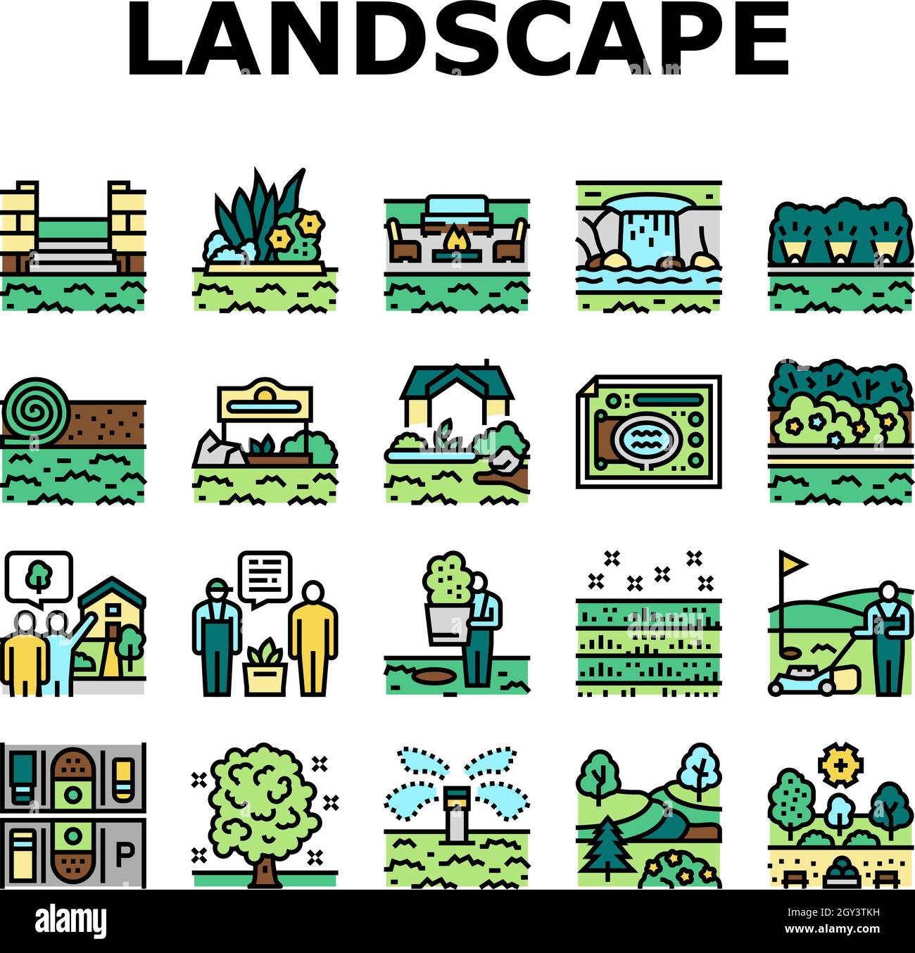 Landscape Design And Accessories Icons Set Vector Stock Vector Image ...
