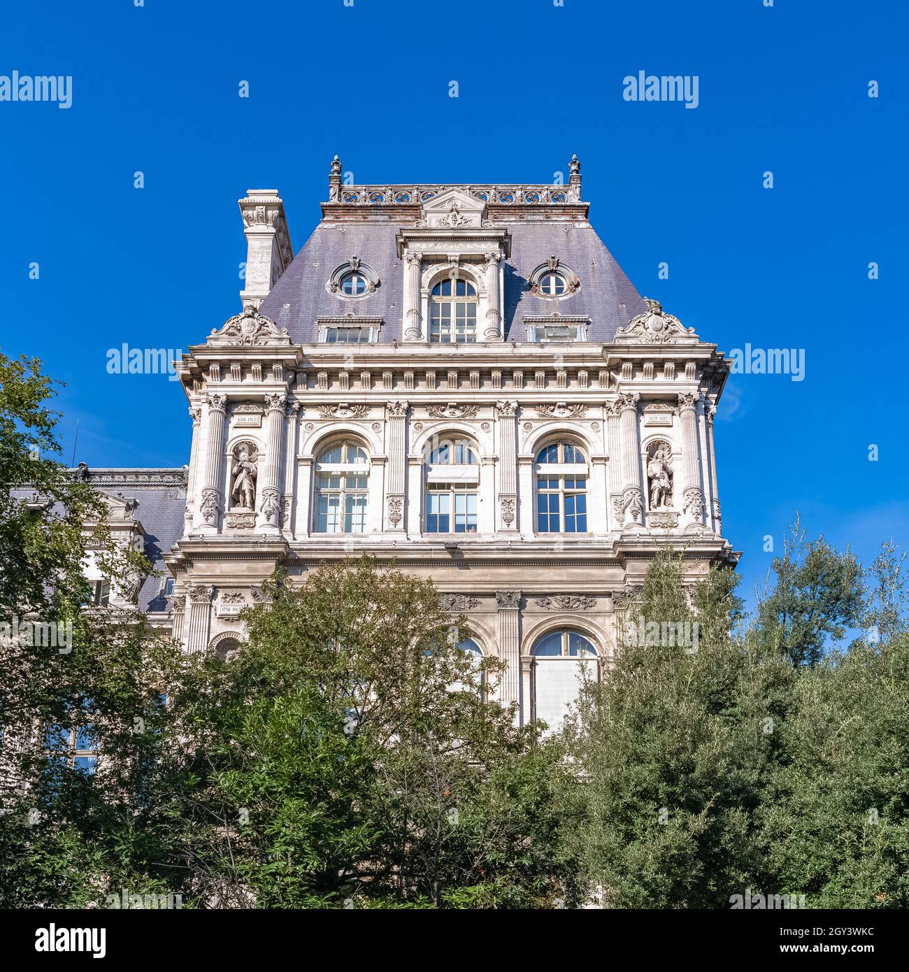 Paris, the facade of the Hotel de Ville, city hall of the French ...