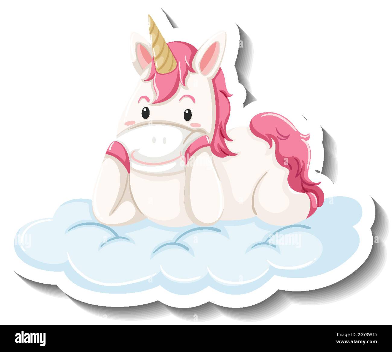 Cute unicorn laying on the cloud cartoon sticker illustration Stock ...