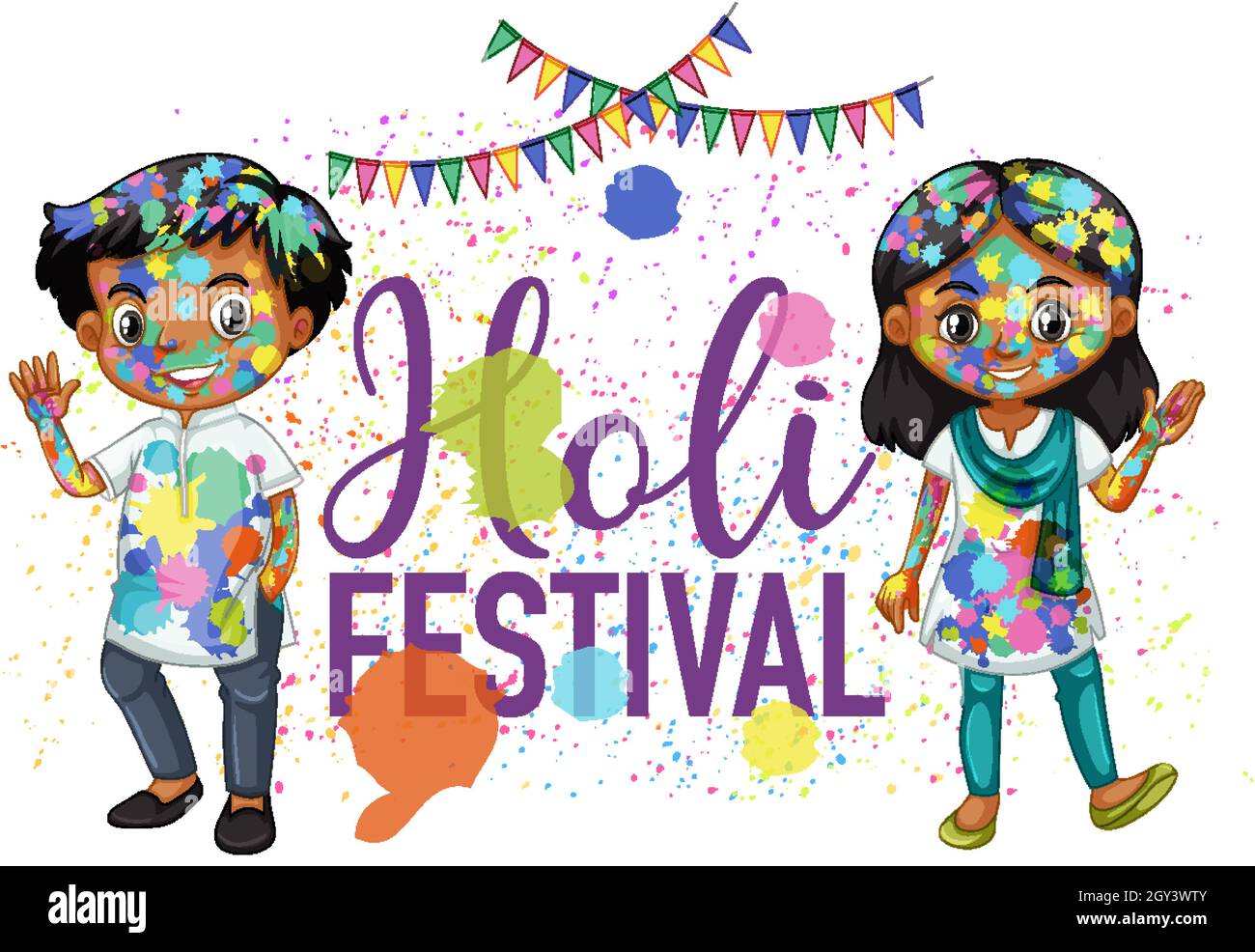 Happy Holi Fastival with kids cartoon character illustration Stock Vector  Image & Art - Alamy