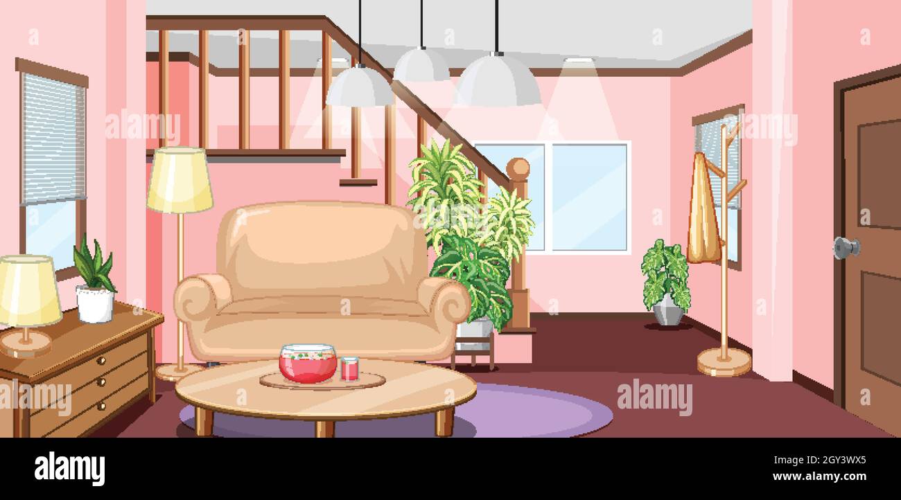 Living room interior design with furnitures illustration Stock Vector ...