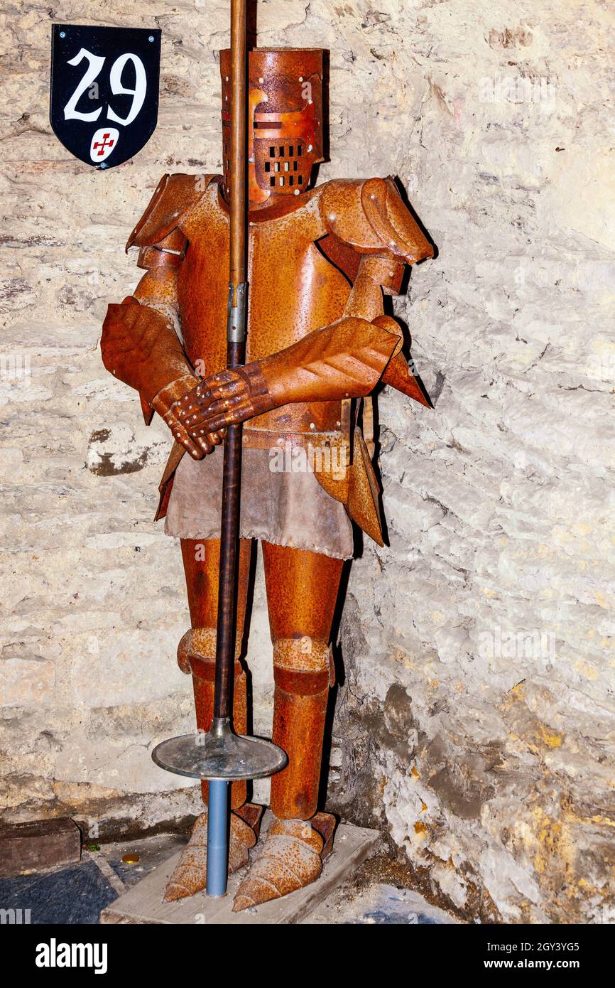 Suit of Armour from Bouillon Belgium. The town sits in a sharp bend of the river SemoisThe most famous of the Lords of Bouillon was Godfrey of Bouillo Stock Photo