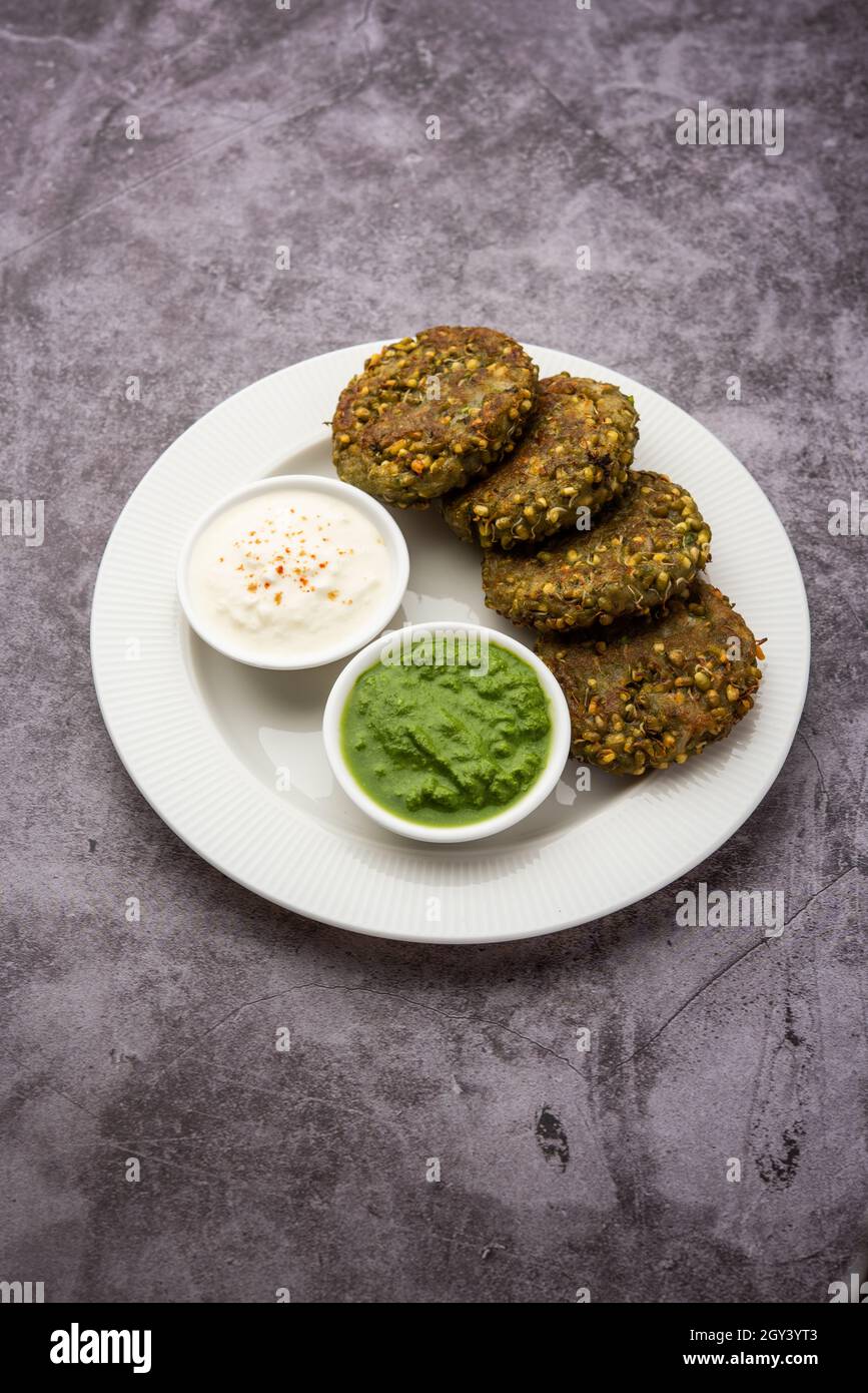 Sprouted moong dal tikki or patties is a healthy snack from India