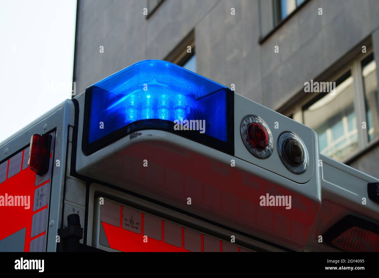 Flashing blue light of an ambulance Stock Photo Alamy