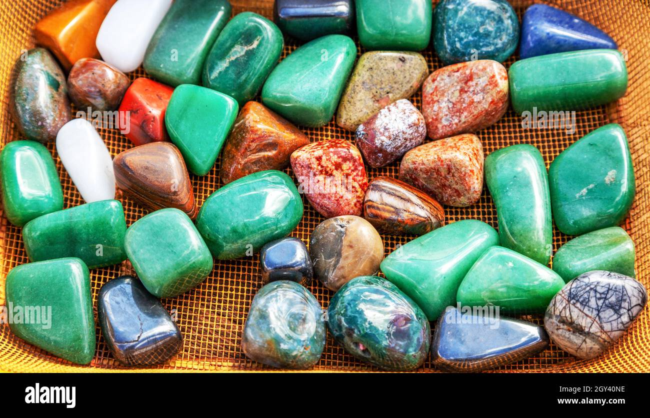 a collection of semi- precious stones Stock Photo