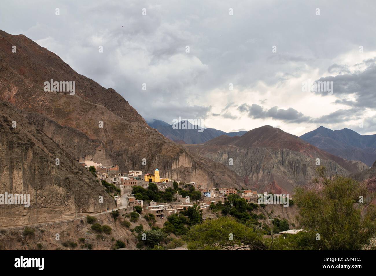 Iruya, seen from afar from the town on the outskirts of Salta, in northern Argentina. Stock Photo