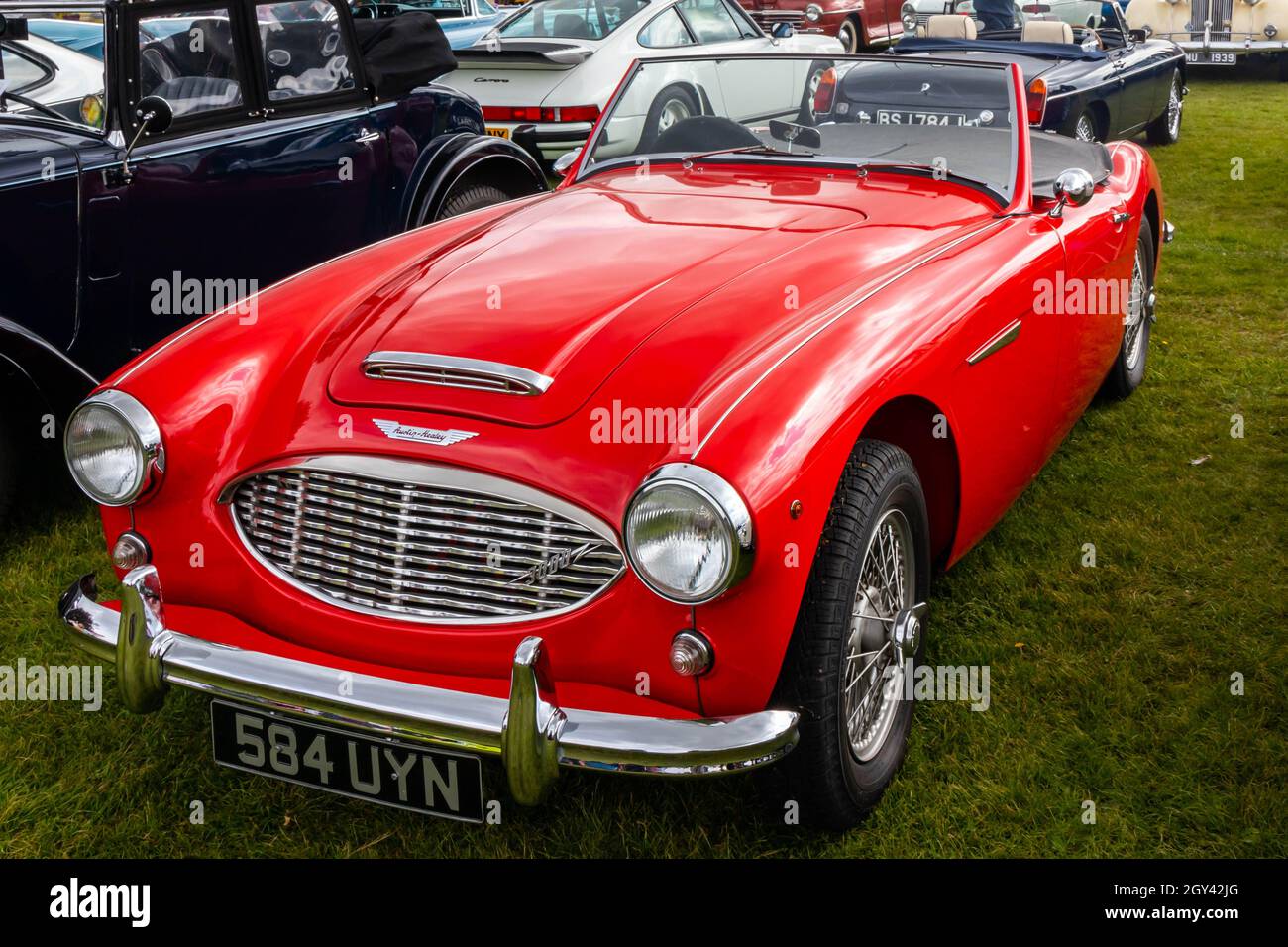 Naphill, England - August 29th 2021: A red Austin Healey 3000 sports car. This is an iconic Britiah sports car Stock Photo