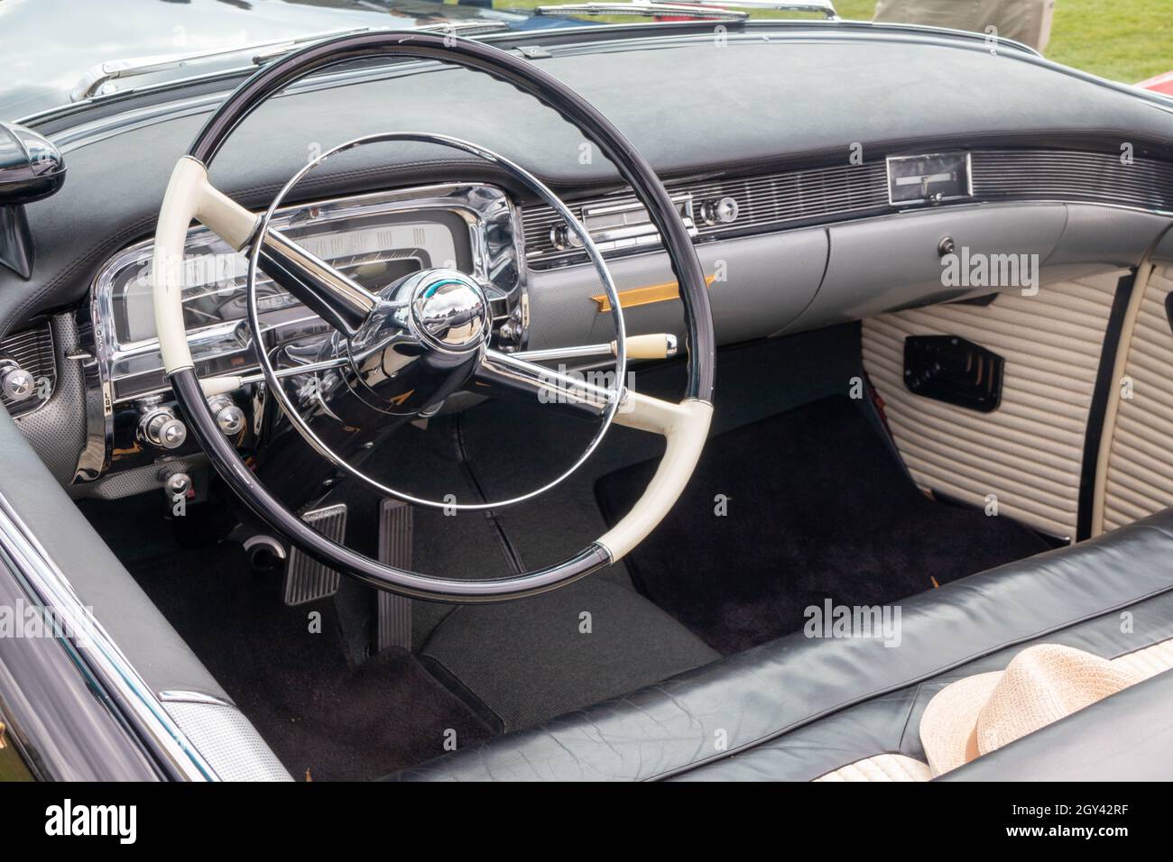 Naphill, England - August 29th 2021: A black Series 62 Cadillac Convertible. The cars were built between 1954 and 1956. Stock Photo