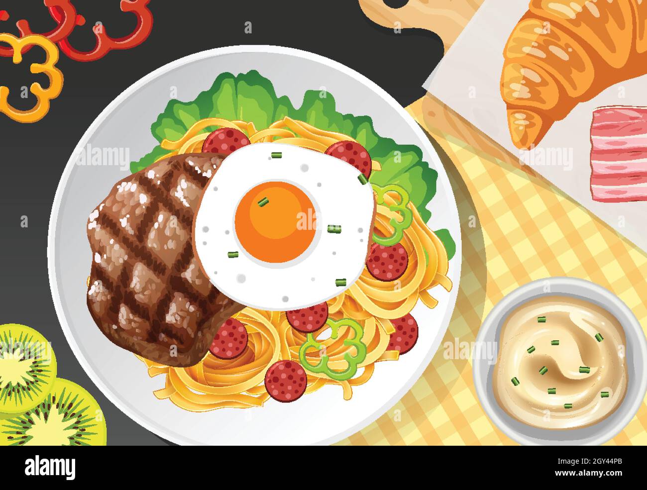 Healthy breakfast set on the table illustration Stock Vector Image ...