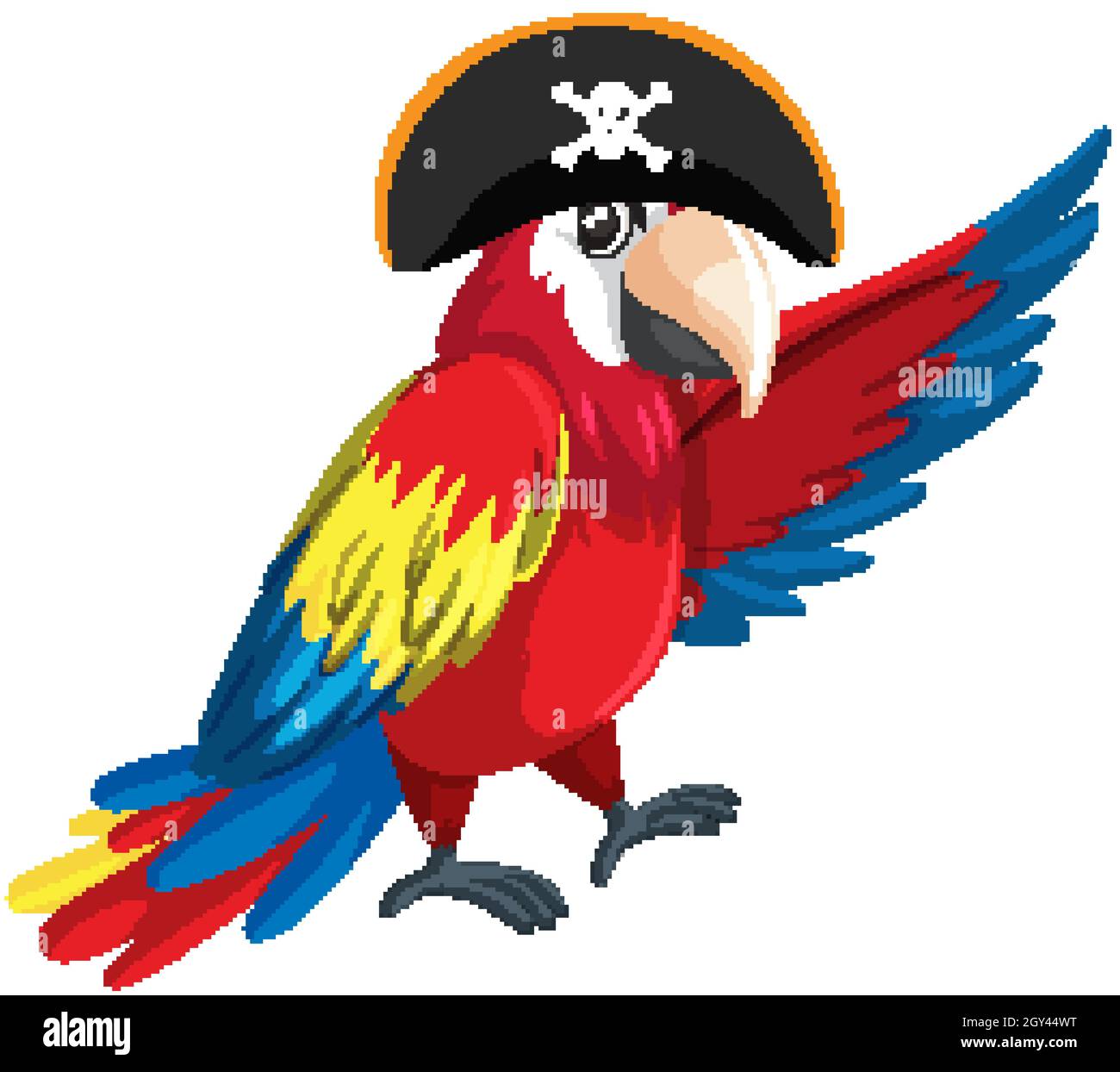 Pirate concept with a parrot wearing tricorne hat isolated on white ...