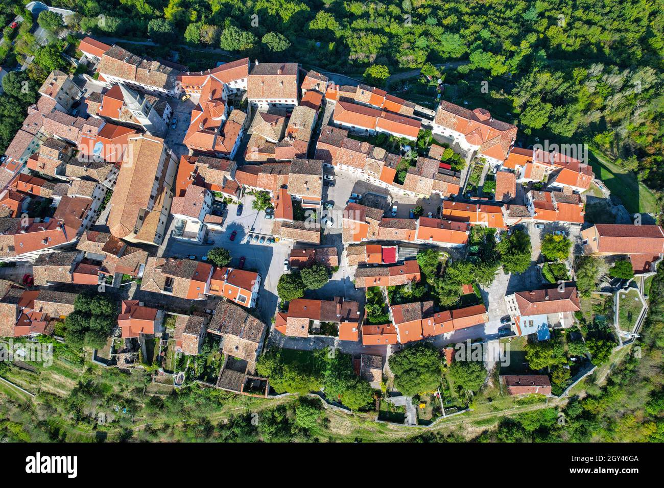 DJI Mavic Air 2S aerial drone photographs of the ancient hill town of Buzet, Istria, Croatia Stock Photo