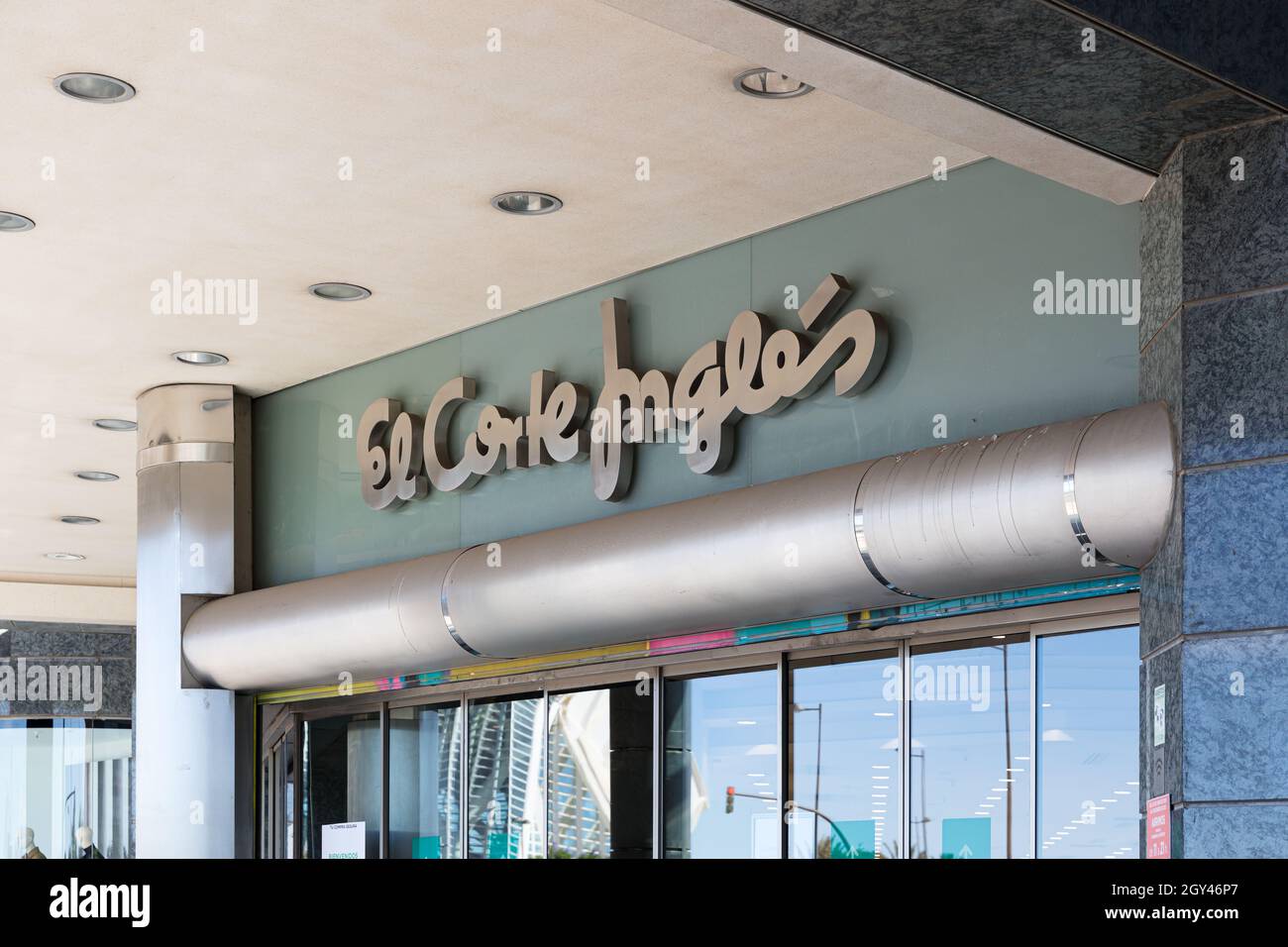 VALENCIA, SPAIN - OCTOBER 05, 2021: El Corte Ingles is a Spanish department store chain. It is one of the biggest department store groups in Europe Stock Photo