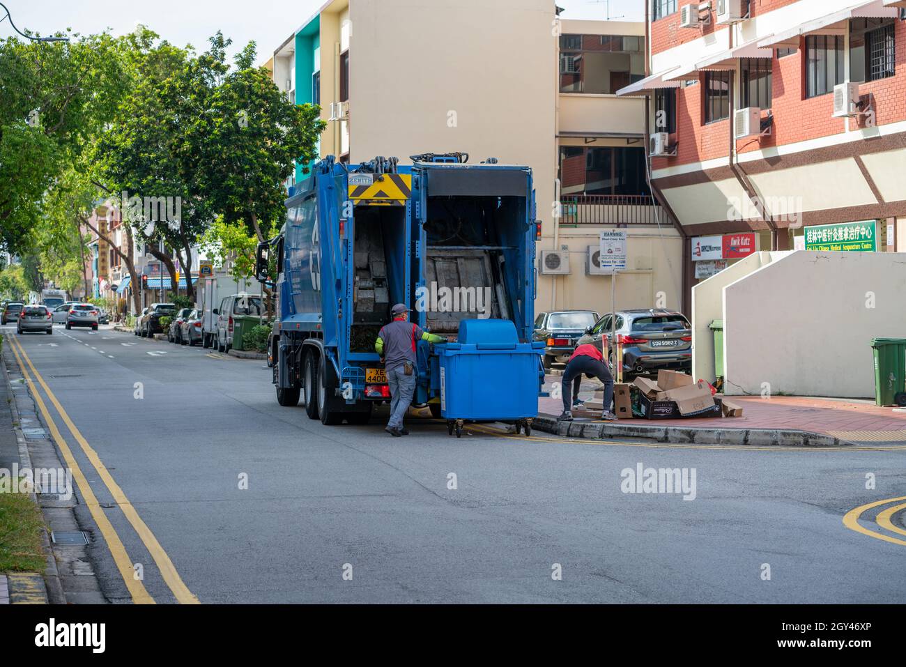 SINGAPORE, SINGAPORE Sep 15, 2021 Garbage truck collection. People