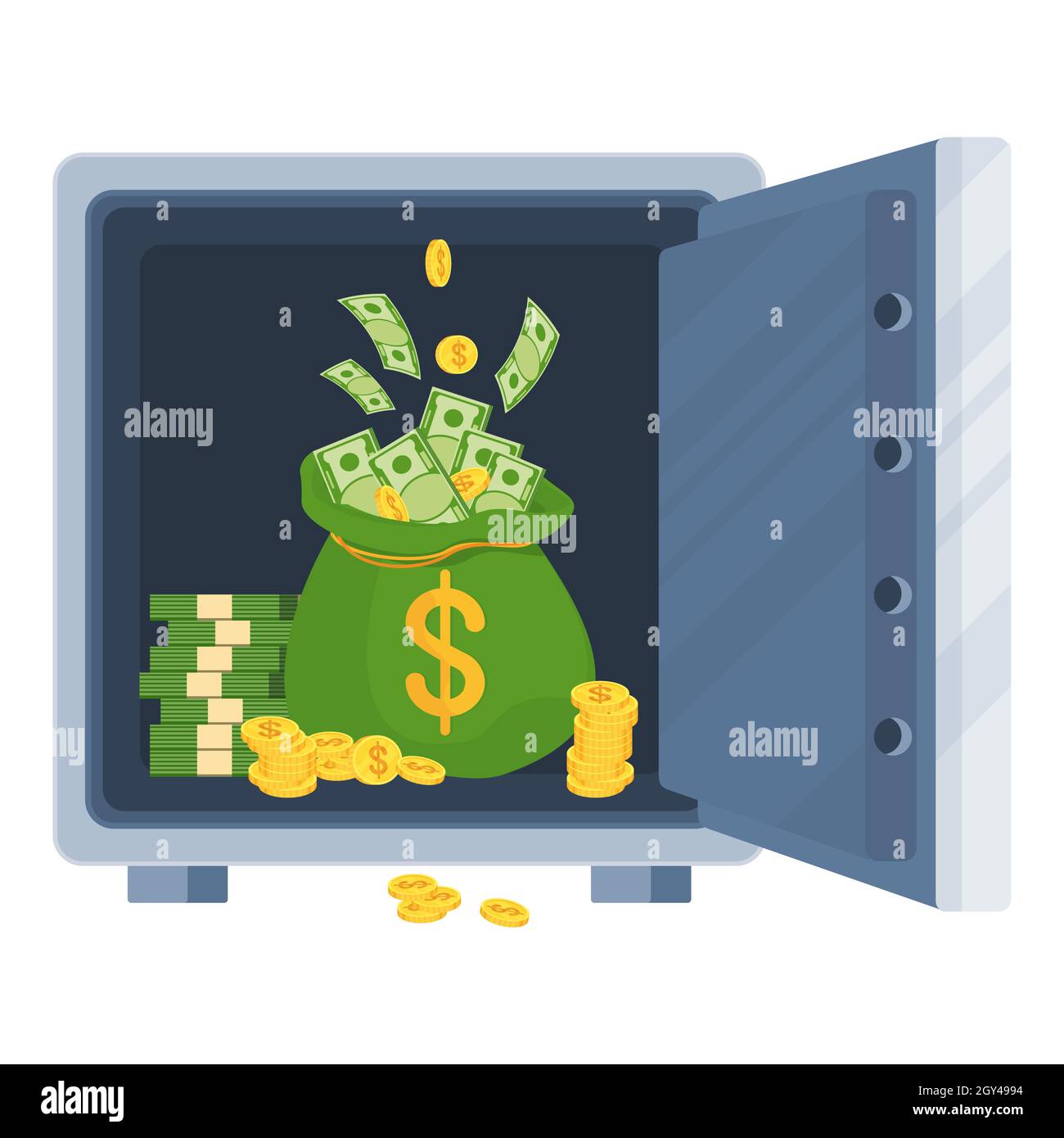 Money bag in bank safe. Equipment for the safe storage of money Stock