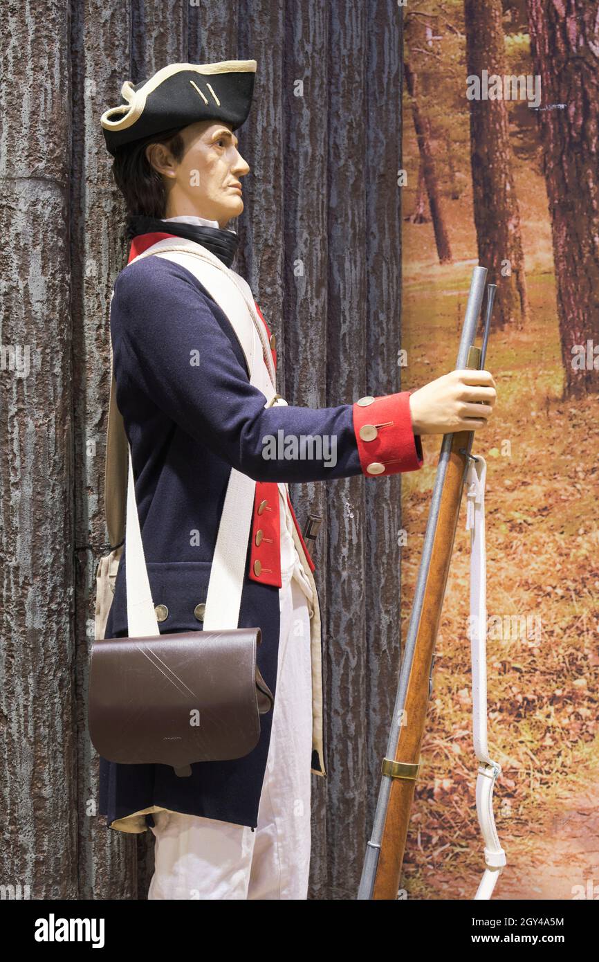 A diorama of a Colonial era soldier standing guard. At the US Army Transportation Museum at Fort Eustis, Virginia. Stock Photo