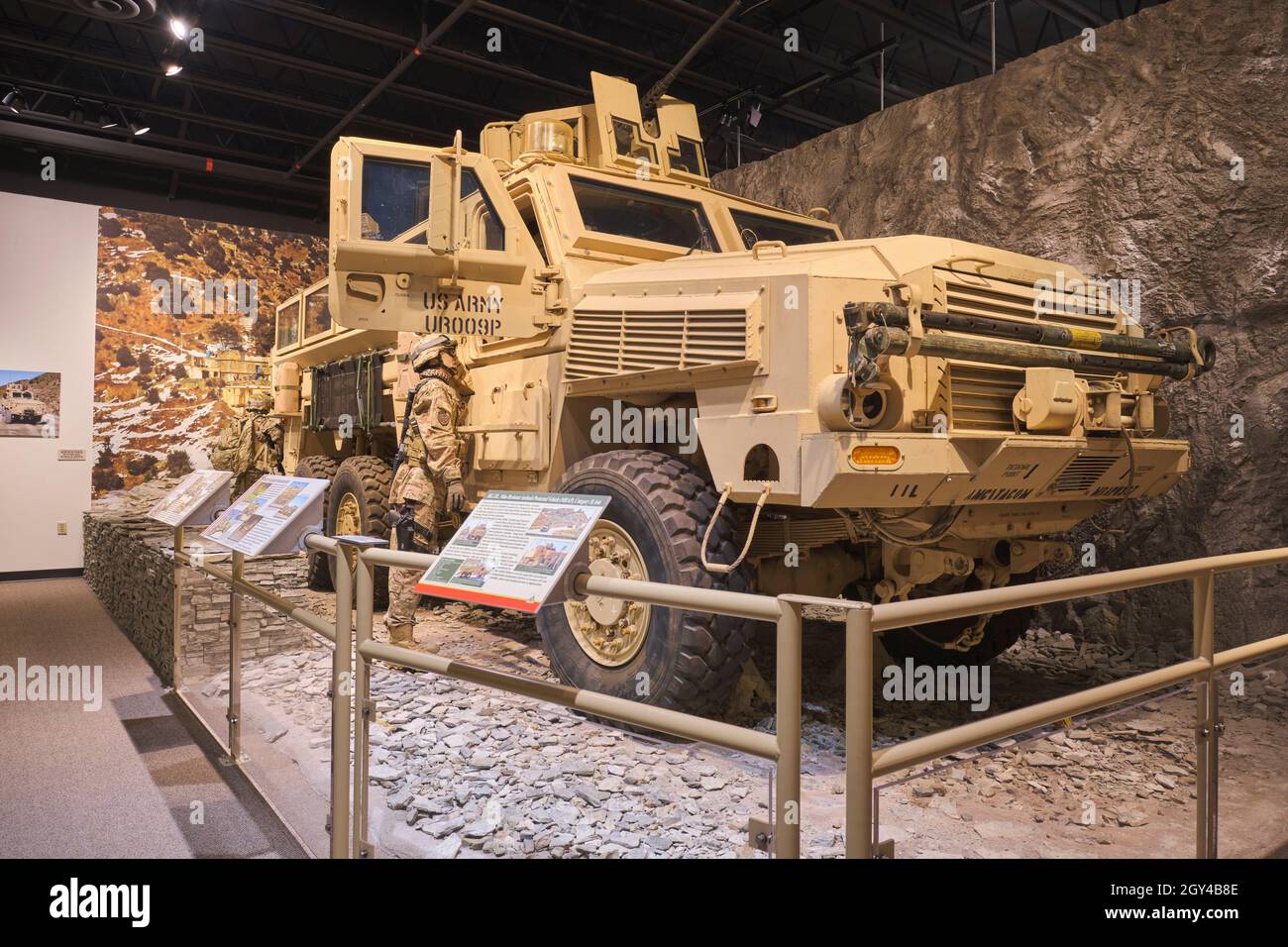 An RG-33L, mine resistant, ambush protected vehicle, MRAP, category II, 6x6. At the US Army Transportation Museum at Fort Eustis, Virginia. Stock Photo