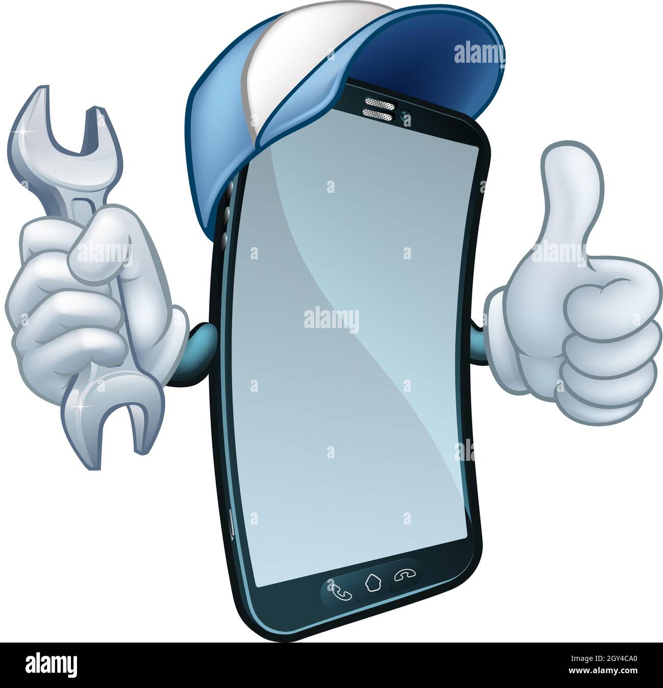 Mobile Phone Repair Spanner Thumbs Up Cartoon Stock Vector
