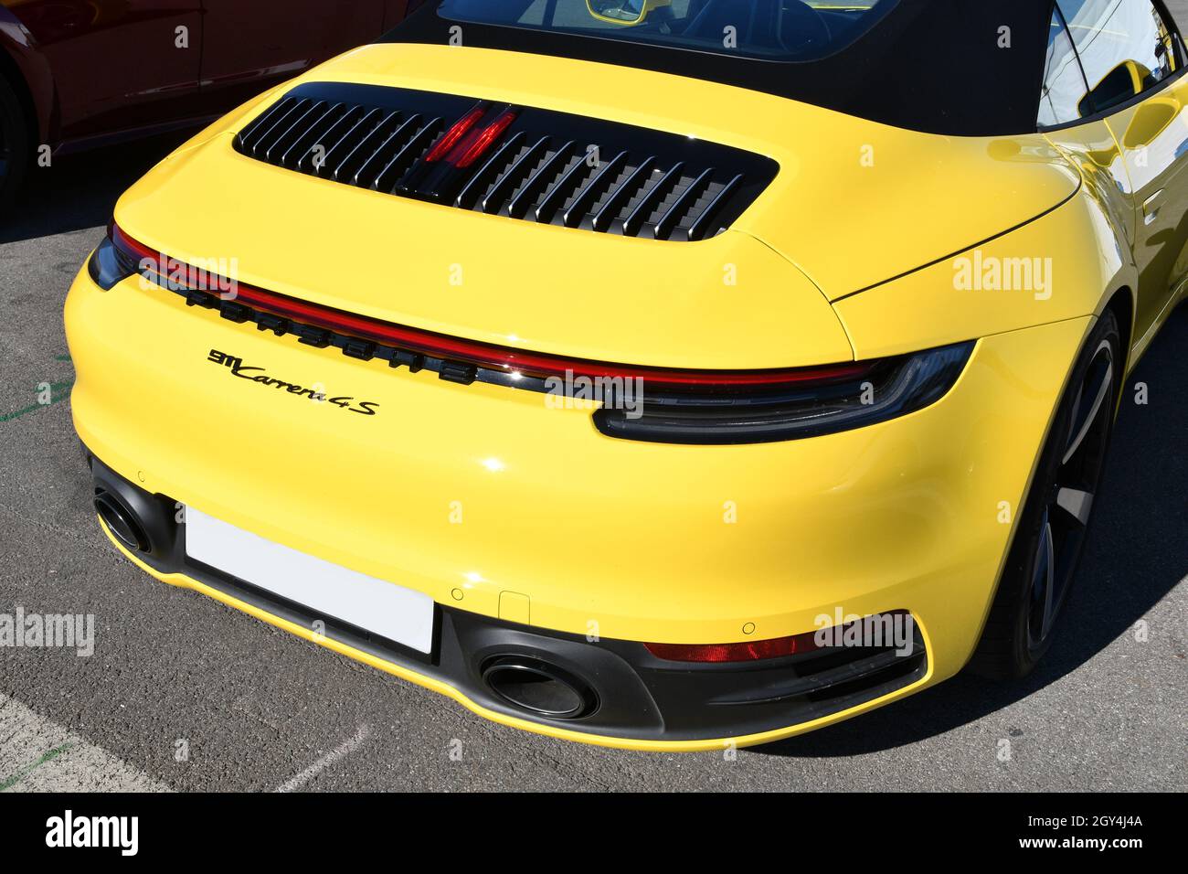 Mugello Circuit, Italy - 23 September 2021: detail of a Porsche Carrera 4S in the paddock of Mugello Circuit. Italy Stock Photo