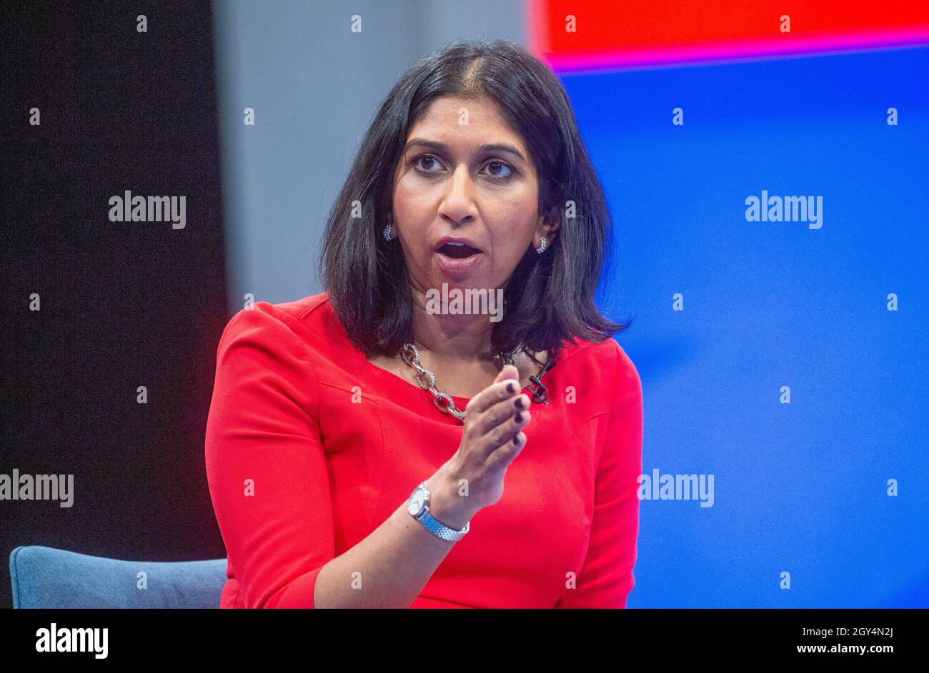Suella Braverman, Attorney General for England and Wales and Advocate General for Northern Ireland, at the Conservative Party Conference. Stock Photo