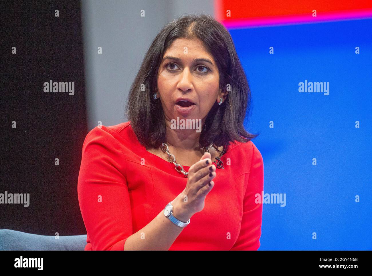 Suella Braverman, Attorney General for England and Wales and Advocate General for Northern Ireland, at the Conservative Party Conference. Stock Photo