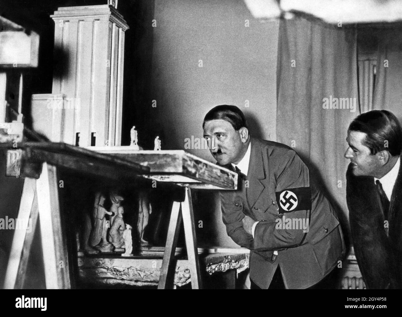 'Albert Speer shows Adolf Hitler his model of the ''German House'' for the 1936 Paris World's Fair. [automated translation]' Stock Photo