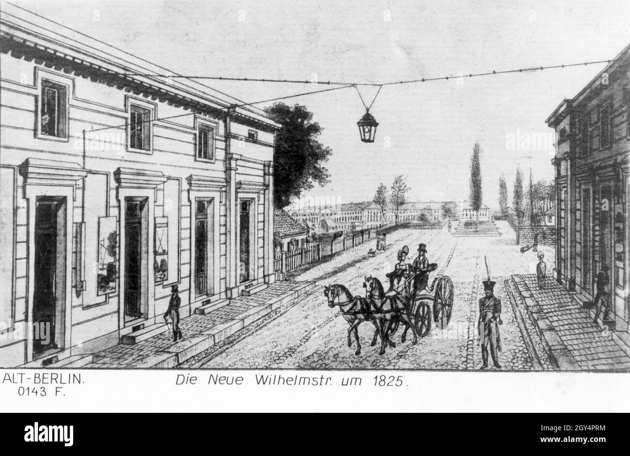 The picture postcard shows the Neue Wilhelmstraße (today: Wilhelmstraße) in Berlin-Mitte around the year 1825. [automated translation] Stock Photo