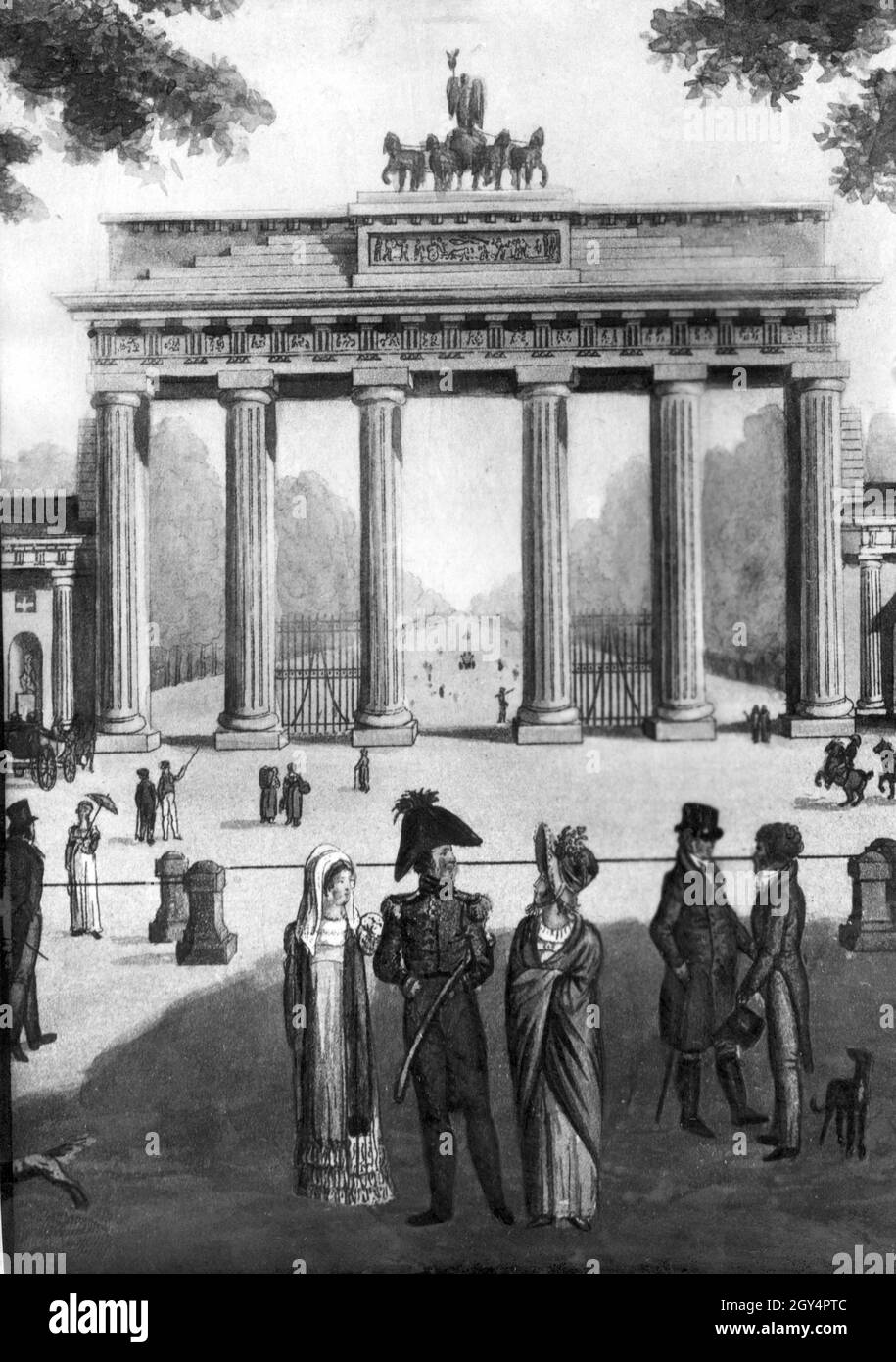 This painting by Friedrich August Calau shows the Brandenburg Gate in Berlin around the year 1825. [automated translation] Stock Photo