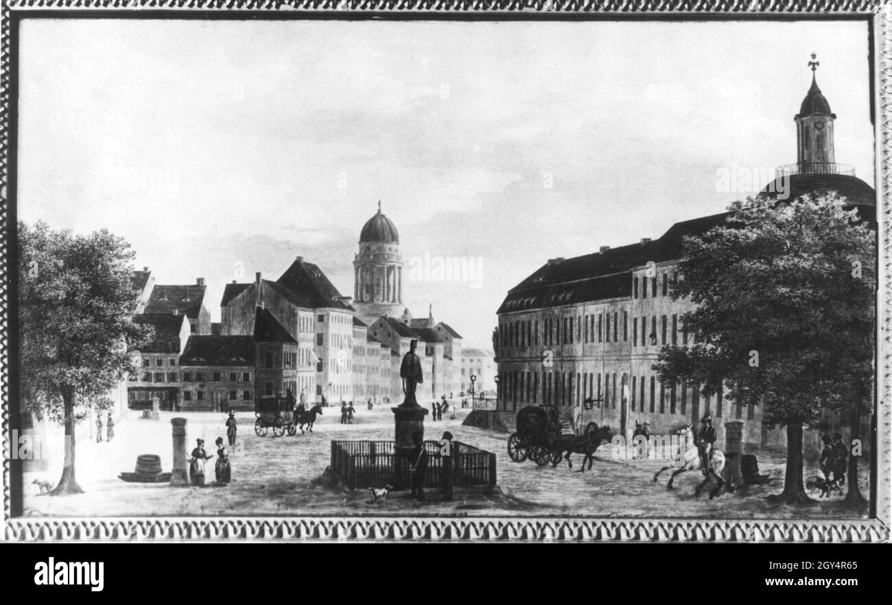 The painting shows Ziethenplatz in Berlin-Mitte with a view of Mohrenstraße. The group of buildings on the right marks the site of the later Hotel Kaiserhof. The painting by Maximilian Roch was created around 1830. [automated translation] Stock Photo