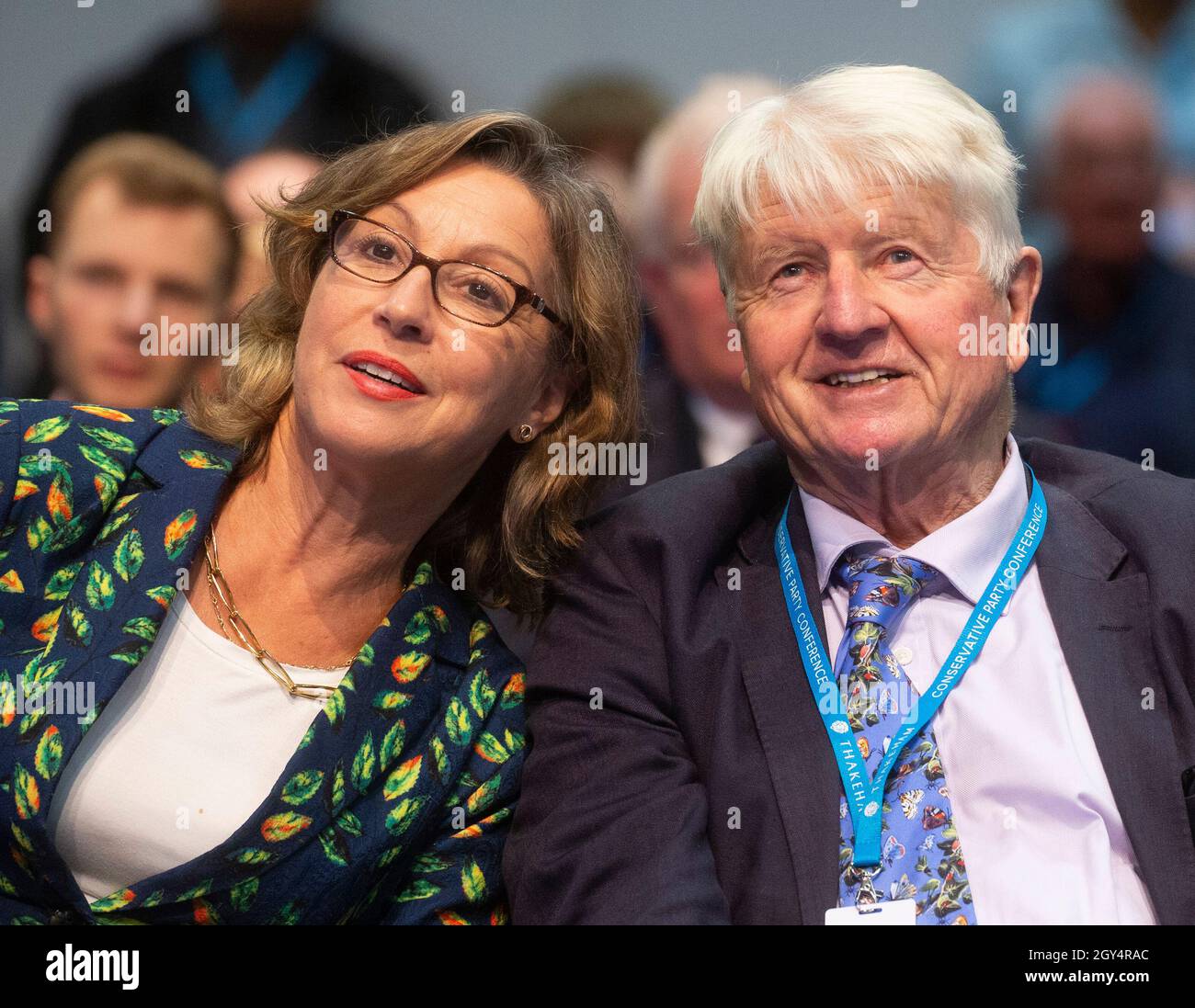 Rebecca Pow. Parliamentary under Secretary for Domestic Environment and Stanley Johnson, father of Prime Minister, Boris Johnson at a fringe meeting. Stock Photo