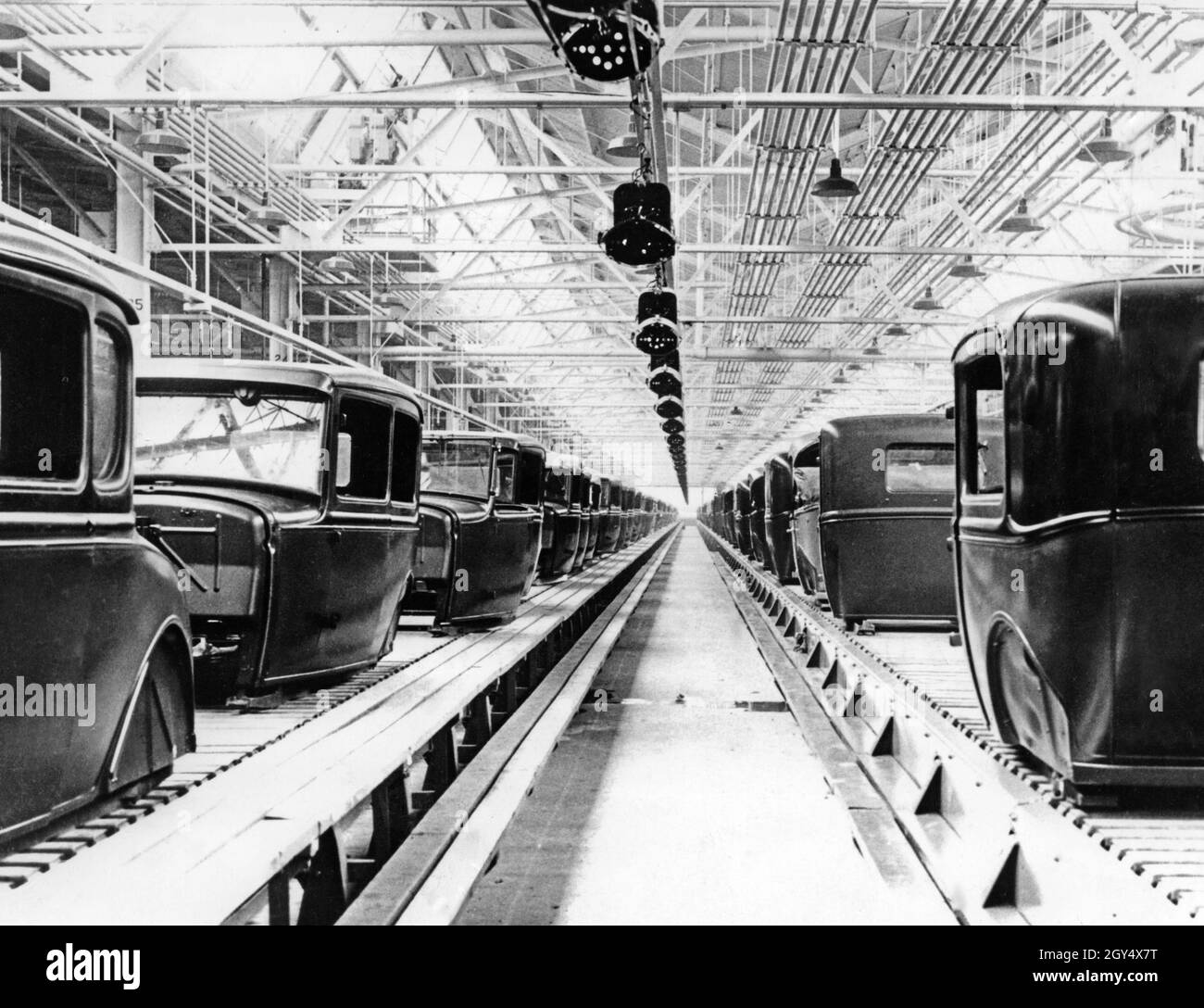 Assembly line production at a Ford plant in Detroit. [automated translation] Stock Photo