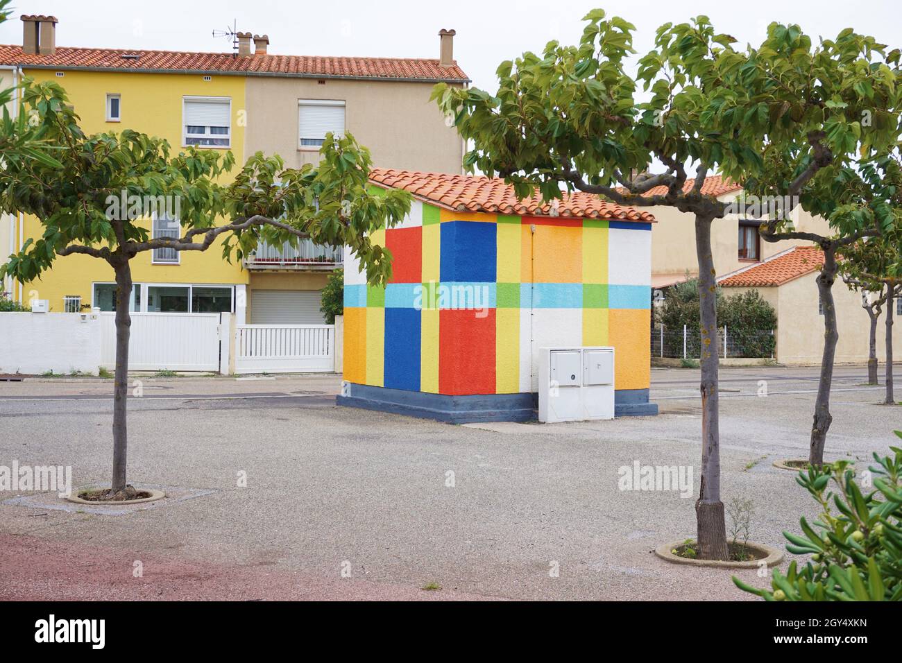 Le Barcarès, France - building brightly coloured in multiple colours Stock Photo