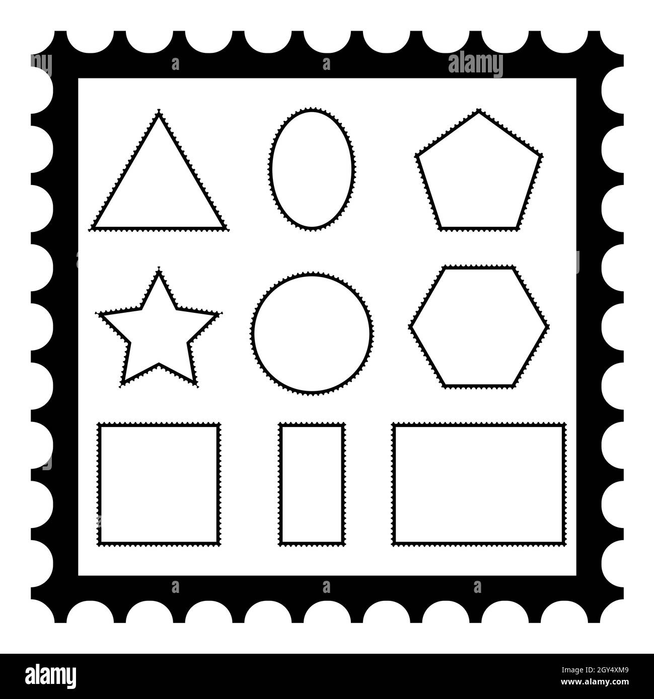 Blank postmark set. Different shape postage stamp collection . Vector