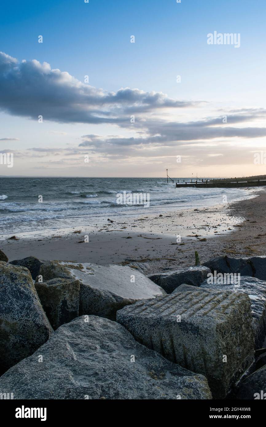 Evening seascape. Sandy Point, Hayling Island, Hampshire,UK Stock Photo