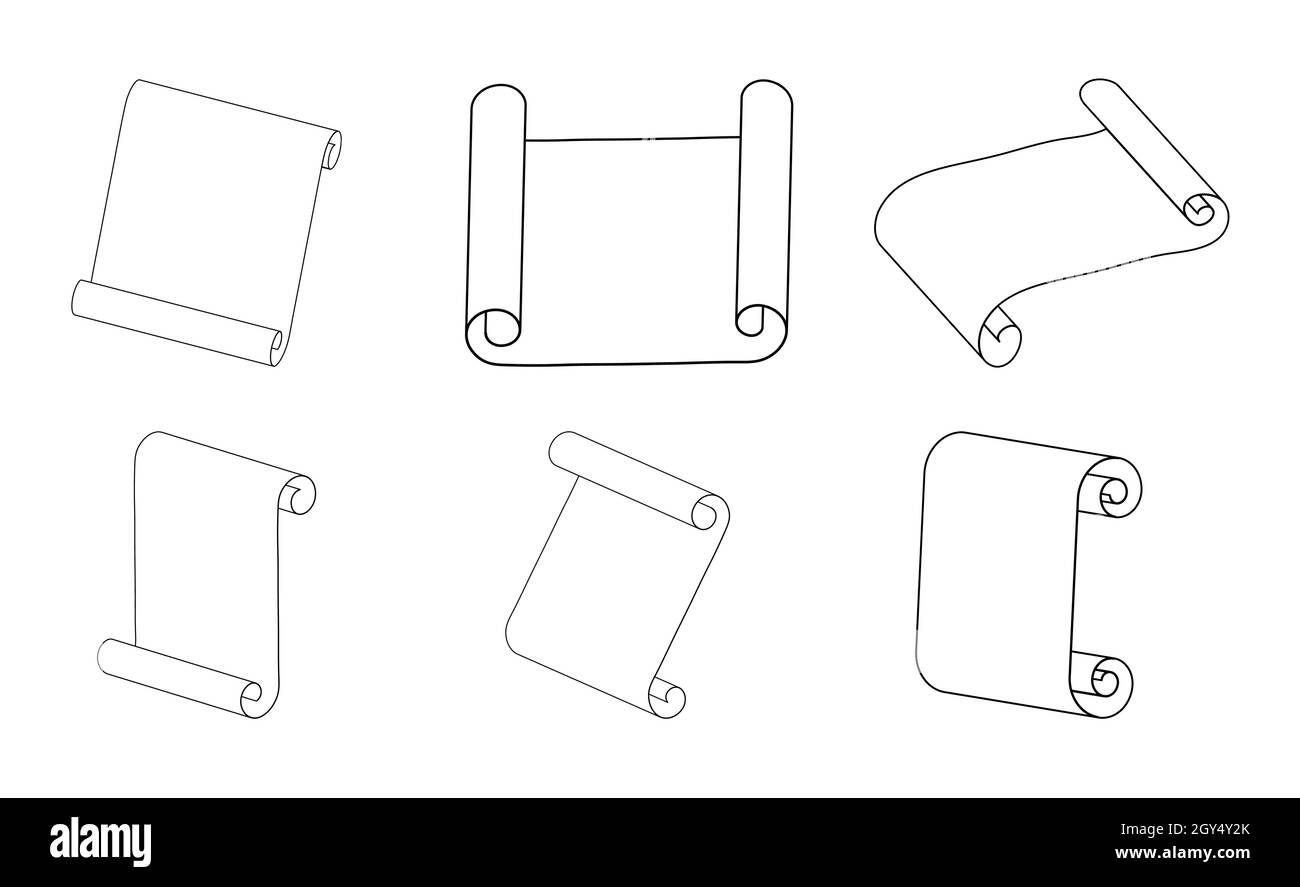 Parchment scroll outline design. Old paper blank manuscript. Vector