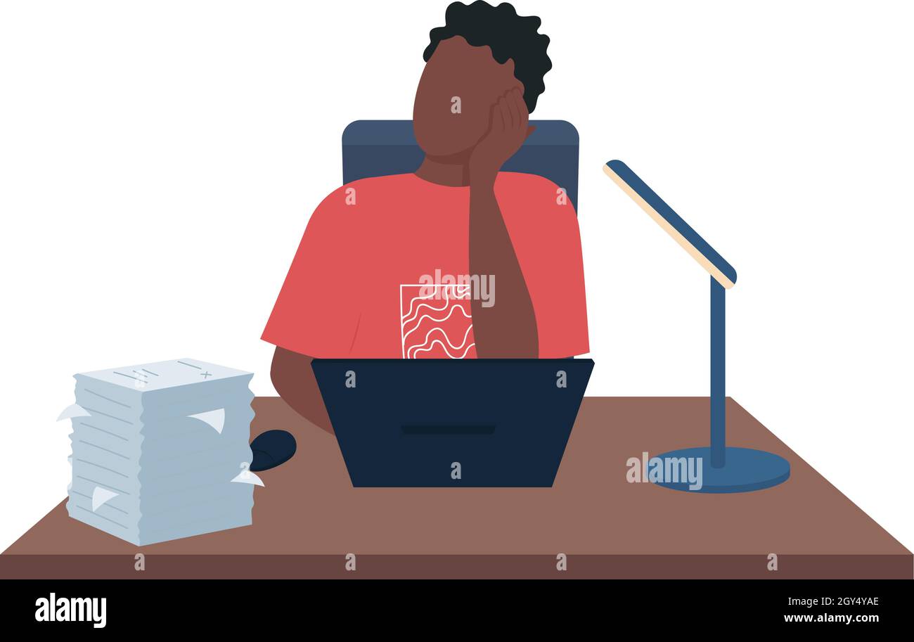 Man tired from work semi flat color vector character Stock Vector