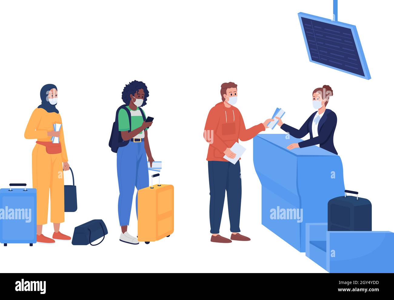 Safe airport boarding semi flat color vector characters Stock Vector