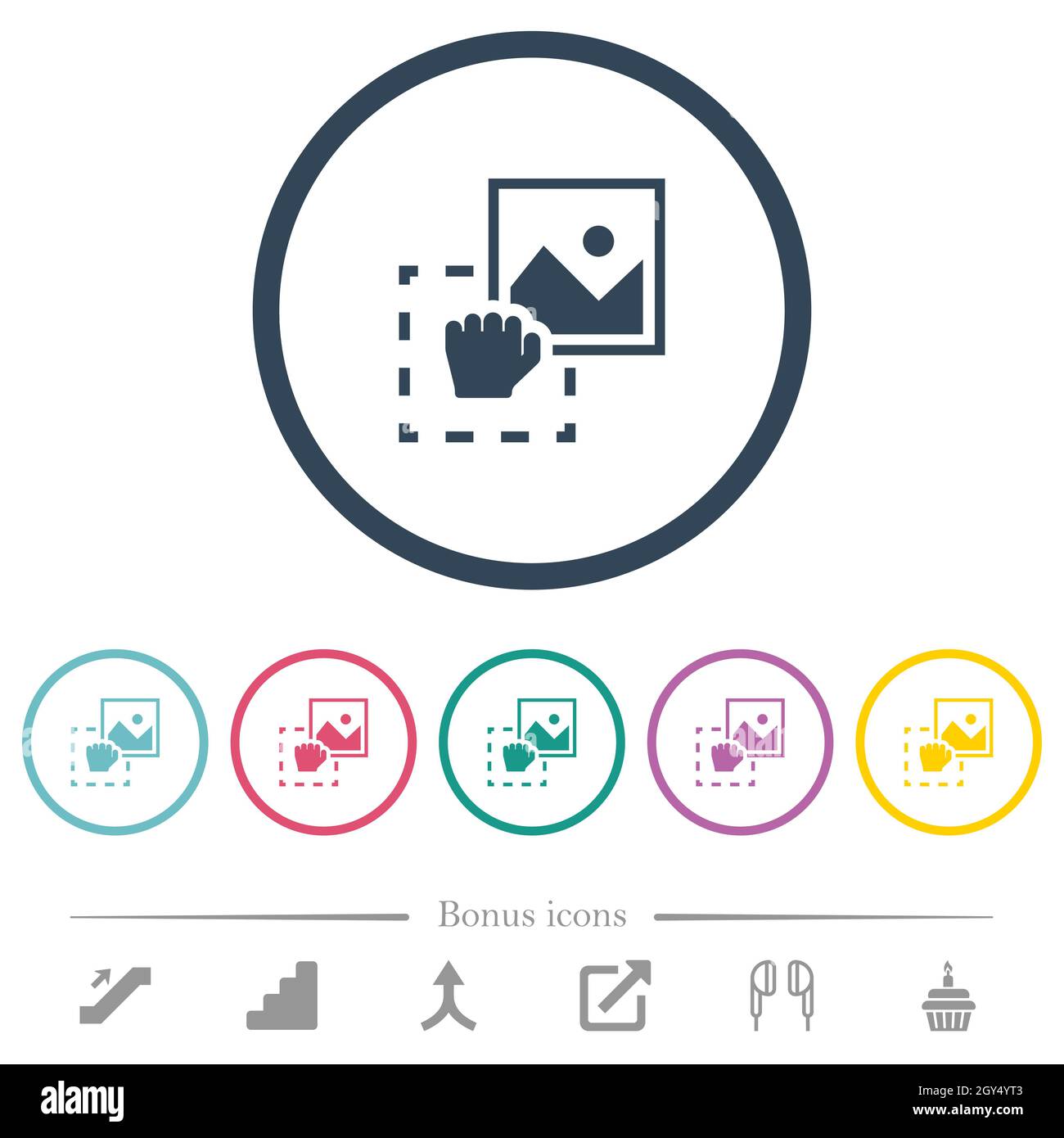 Grab image to upload flat color icons in round outlines. 6 bonus icons ...