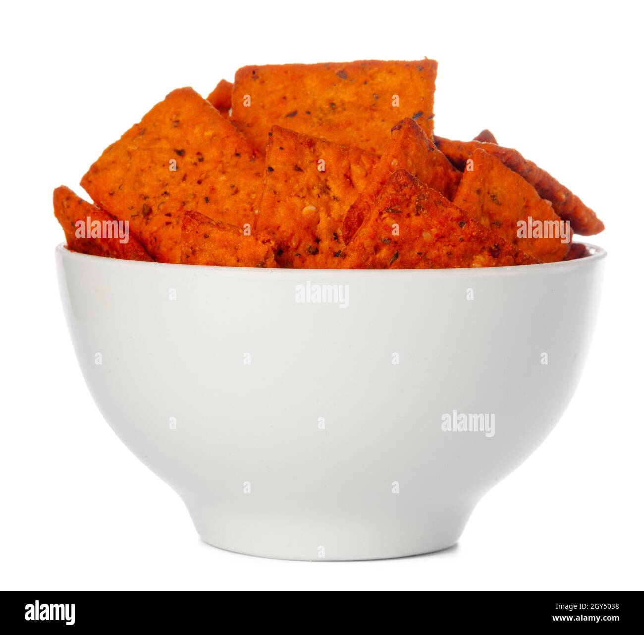 Dried bread crisps isolated on white background Stock Photo