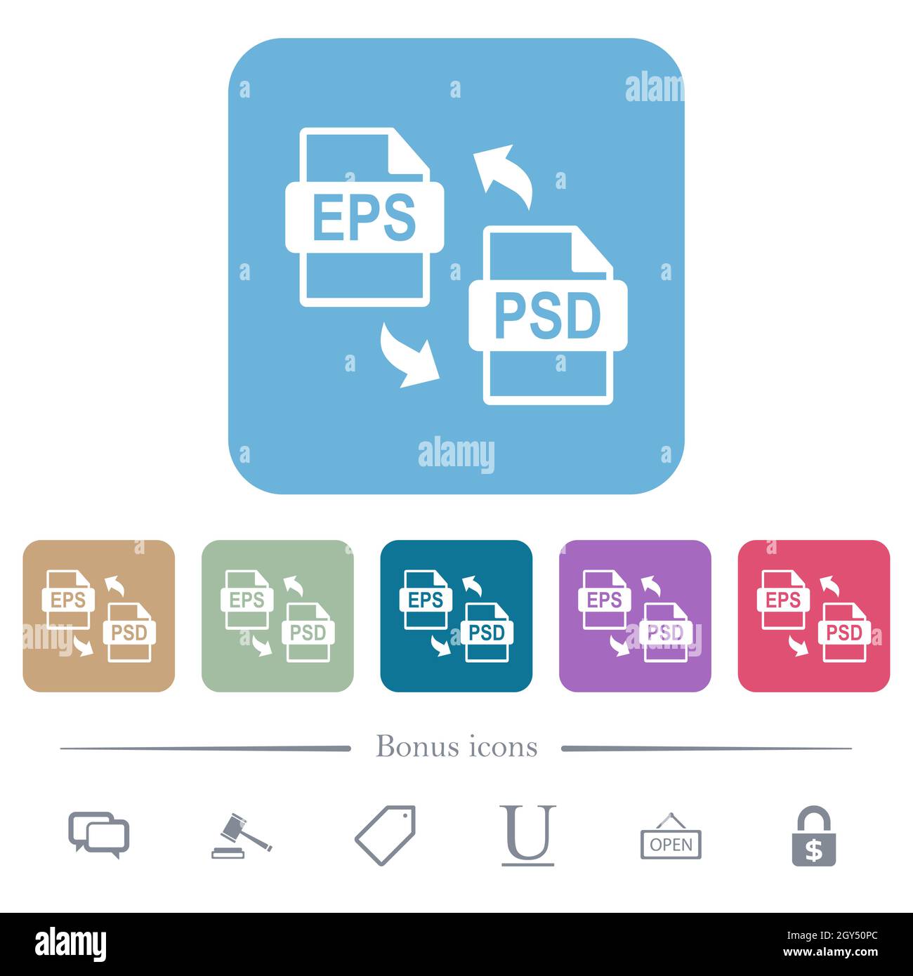 EPS PSD file conversion white flat icons on color rounded square ...