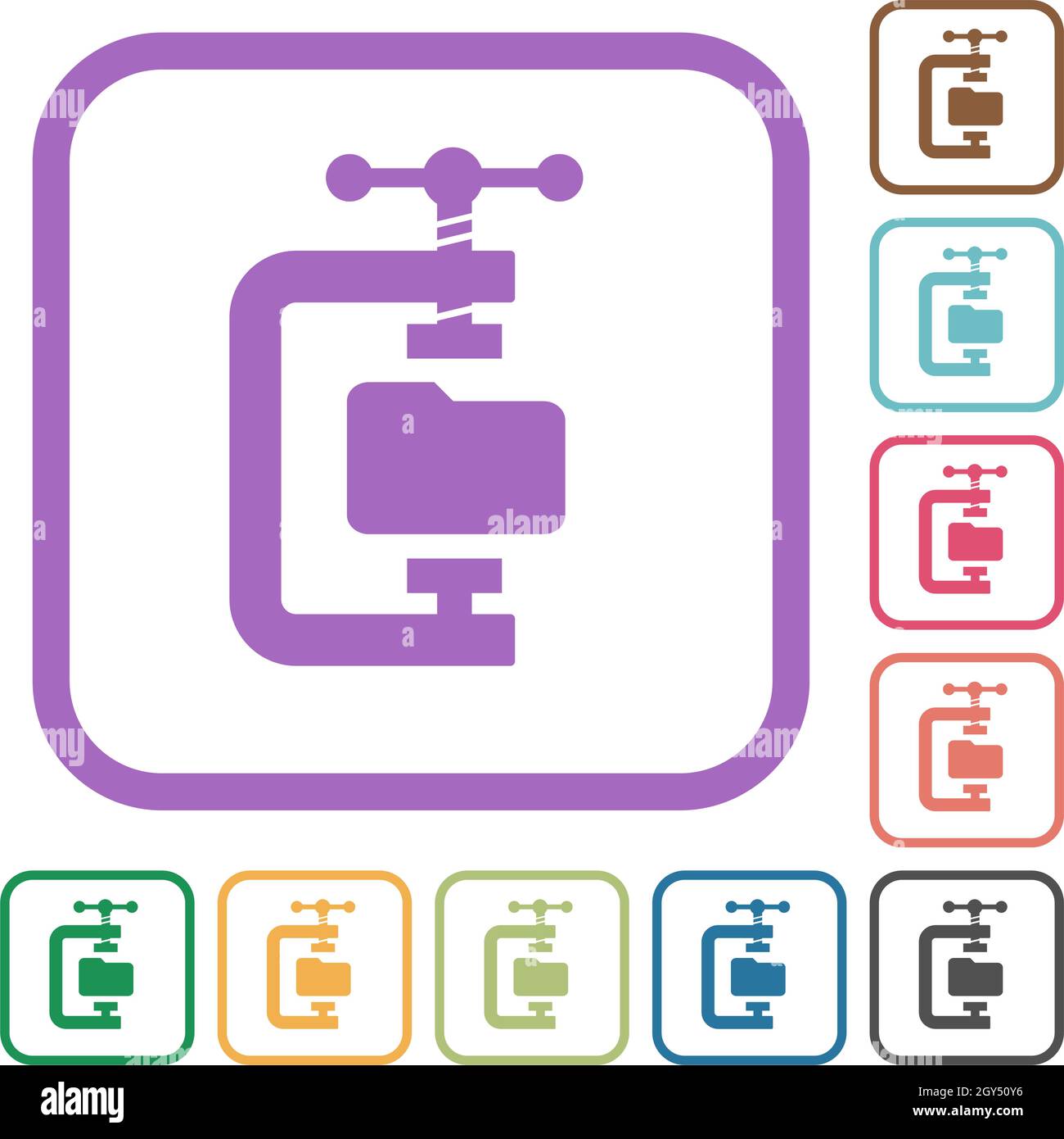 Folder compression solid simple icons in color rounded square frames on ...
